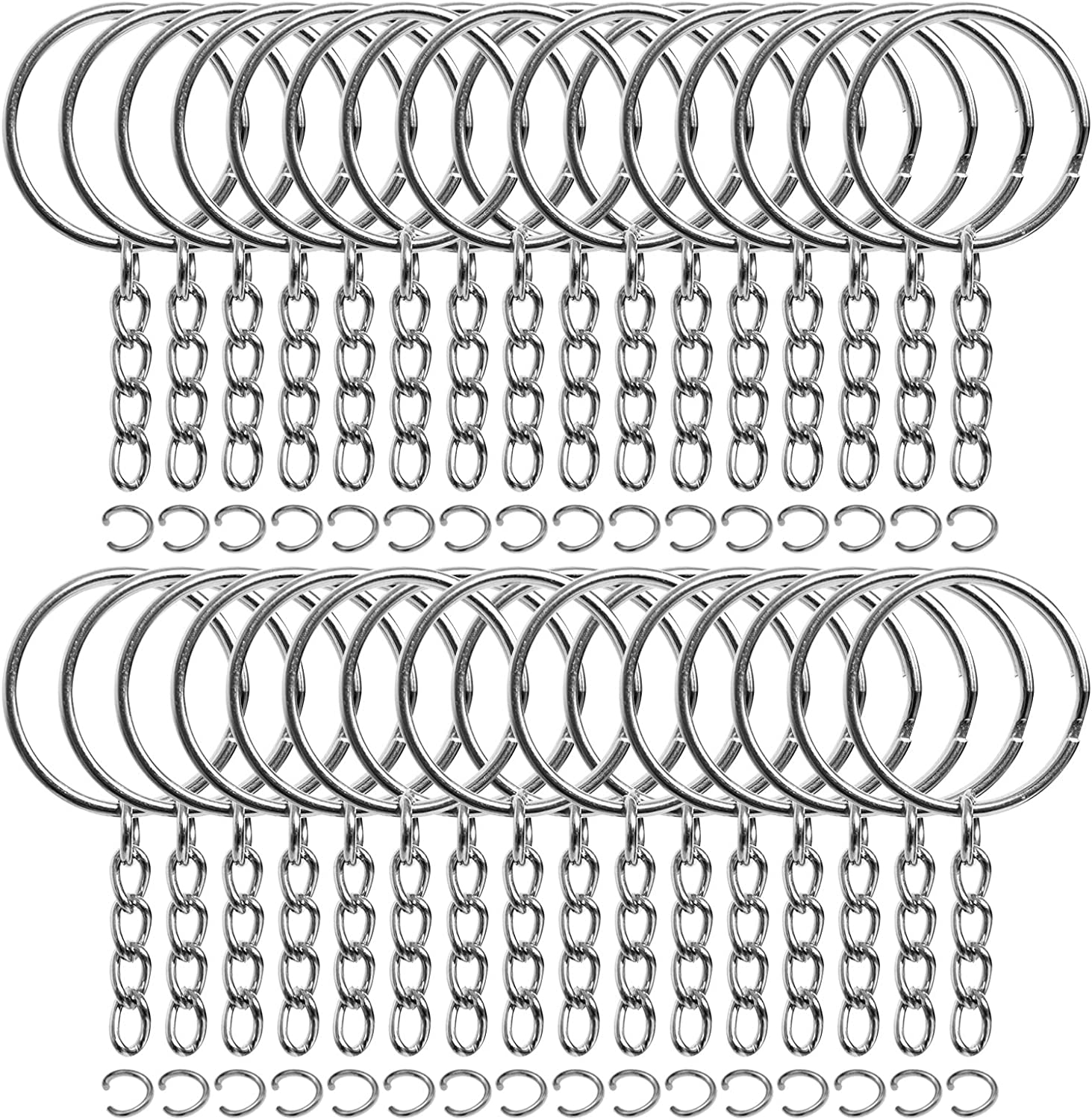 50PCS Bulk Keychains Set, Split Keychains Rings with Chain 1Inch Key Rings Parts