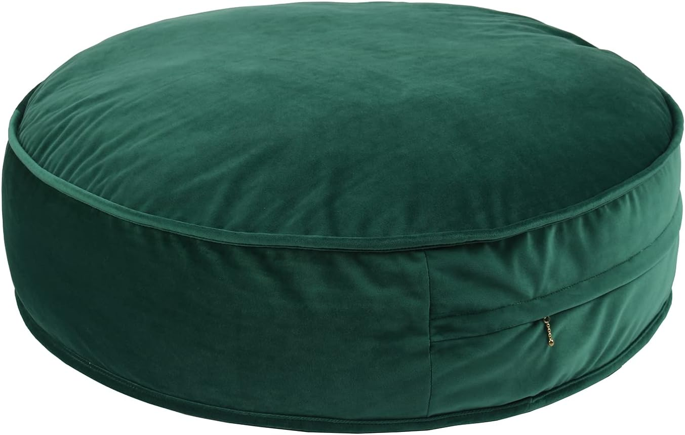 Velvet Floor Pillows round Chair Cushion Couch Throw Pillow Soft Pouf Seat Mattress Bean Bag for Reading Nook Play Room (25.6",Green)