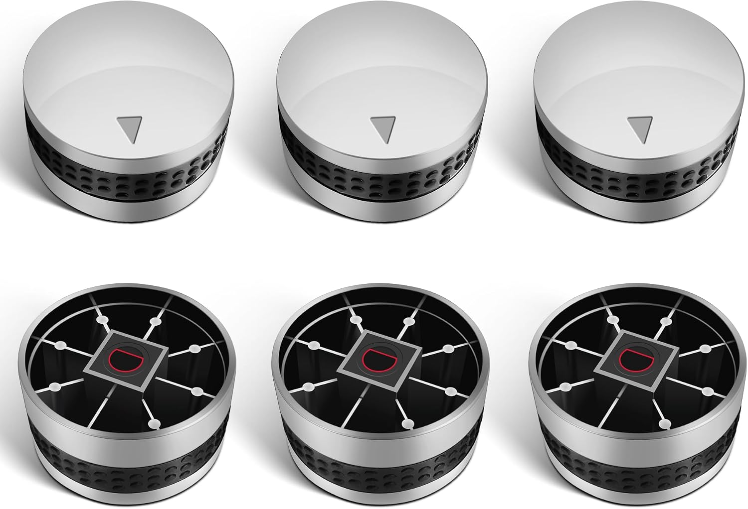 6 Pack Gas Grill Burner Knobs Replacement for Gas BBQ with D Shaped Valve Stem, Chrome Plated Plastic with Nonslip Grip, 6 Grill Control Knob and 18 Adaptors