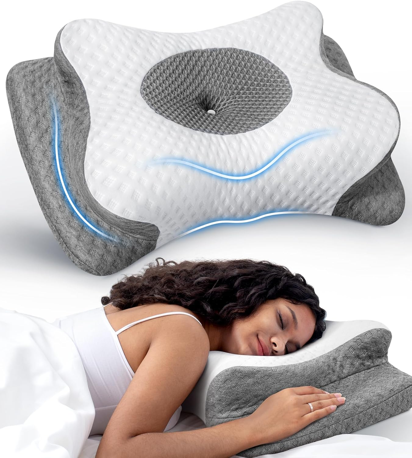 Adjustable Neck Pillow for Pain Relief - Ergonomic Memory Foam with Armrest