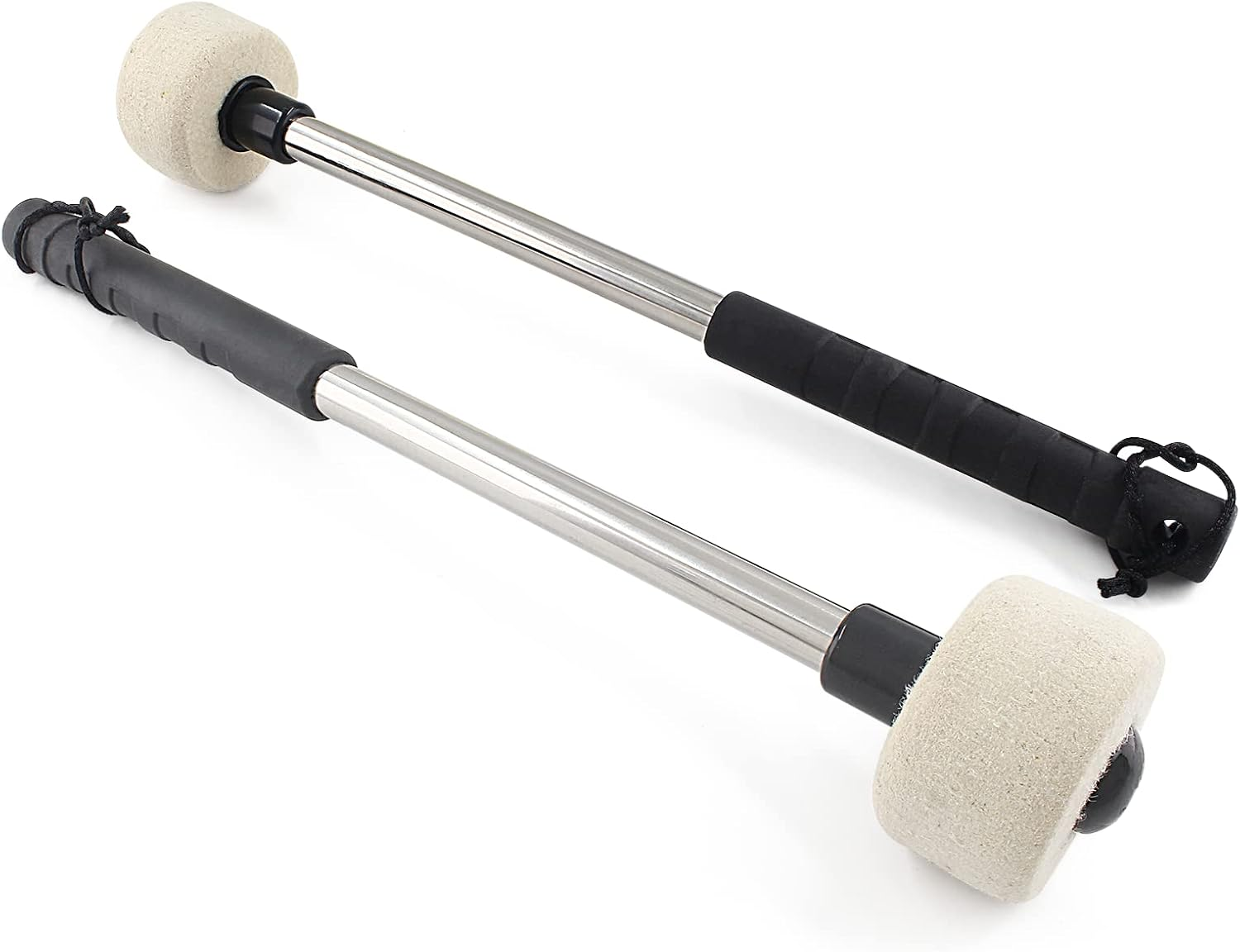 2 Pack Felt Head Bass Drum Mallets Percussion Sticks, 12 Inch Length Drum Mallets Sticks with Stainless Steel Handle for Marching Band