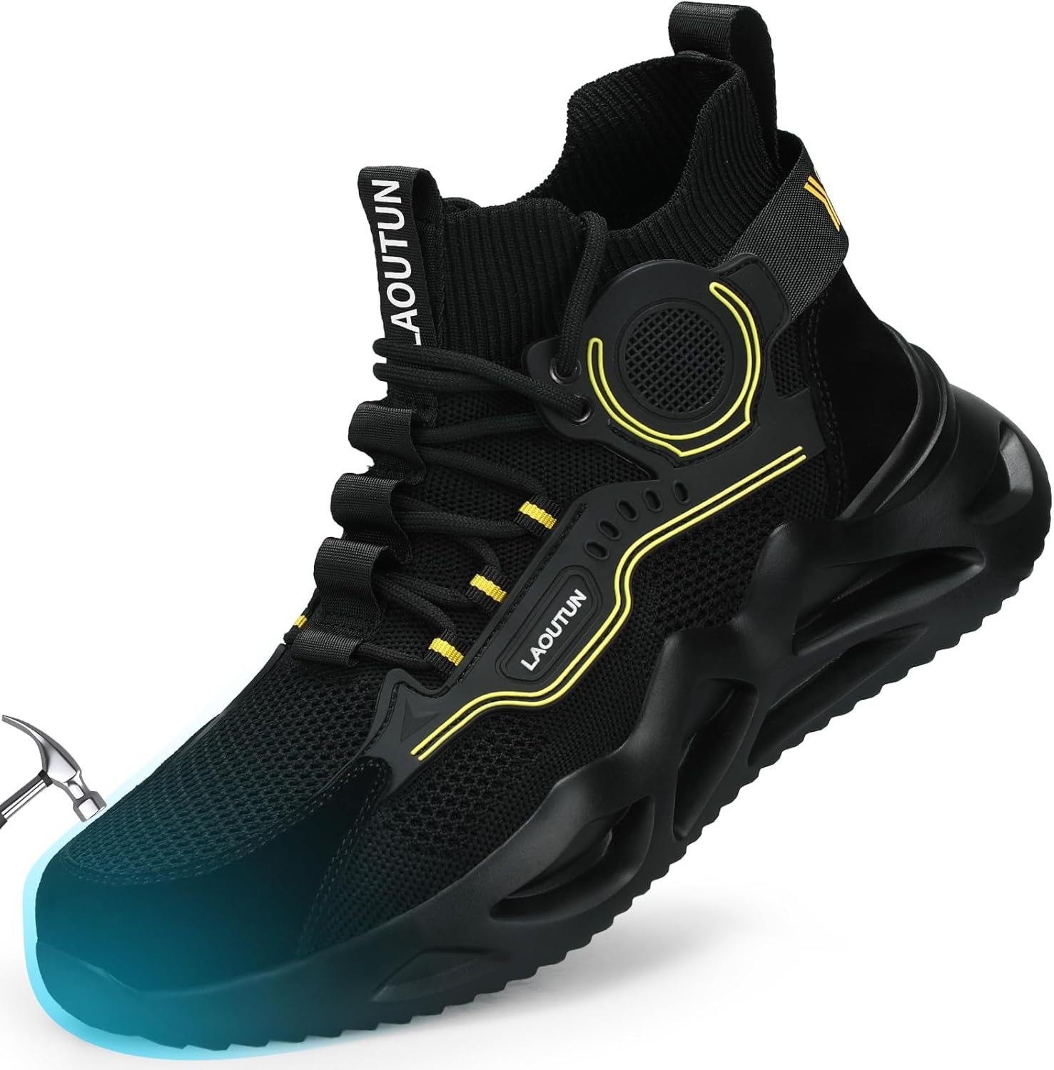 Laoutun Steel Toe Shoes for Men Work Shoes Safety Sneakers Comfortable Lightweight Puncture Proof Slip on Indestructible Construction Work Shoes