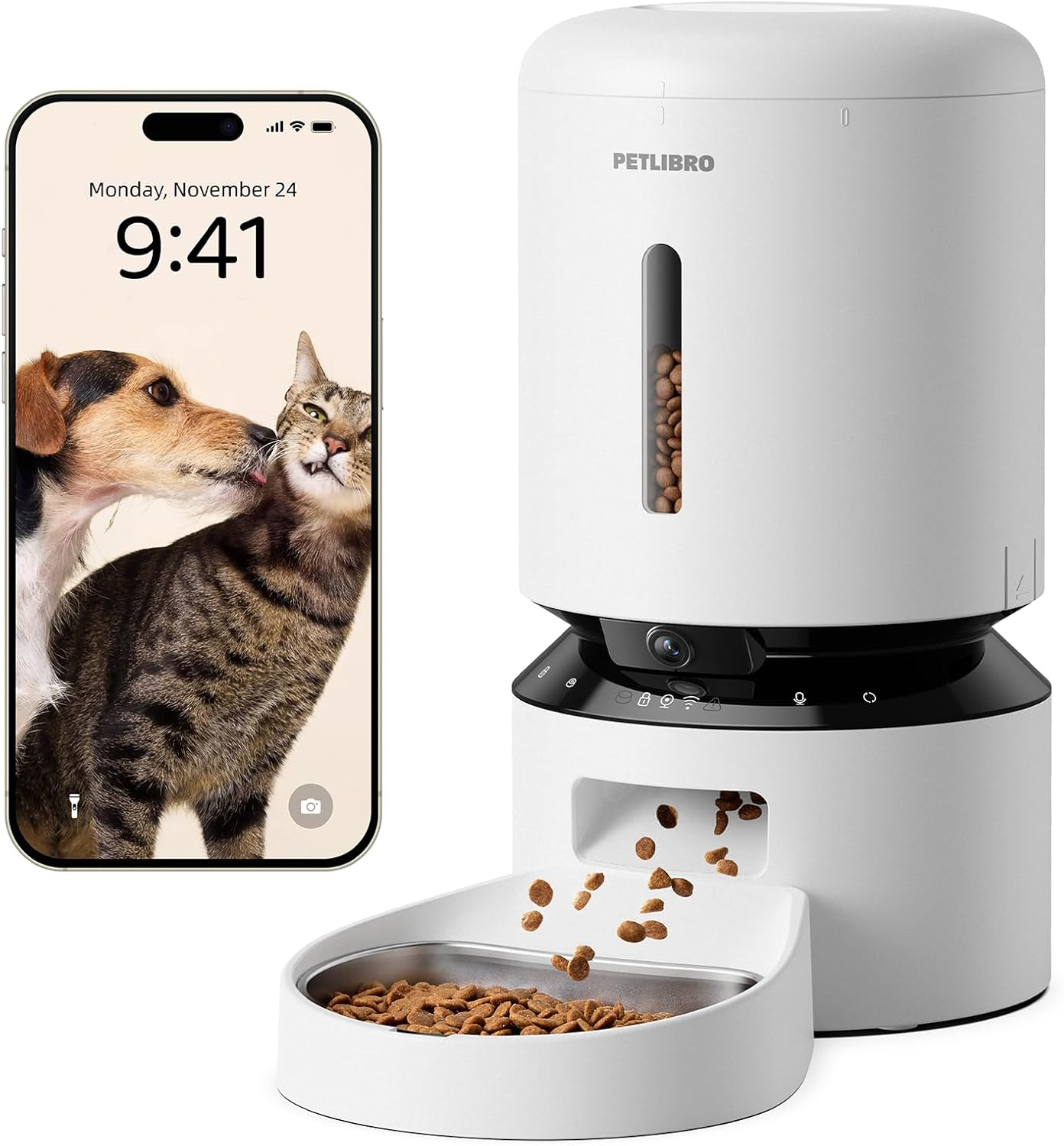 PETLIBRO Automatic Cat Feeder with Camera, 1080P HD Video with Night Vision, 5G Wifi Pet Feeder with 2-Way Audio, Low Food & Blockage Sensor, Motion & Sound Alerts for Cat & Dog Single Tray