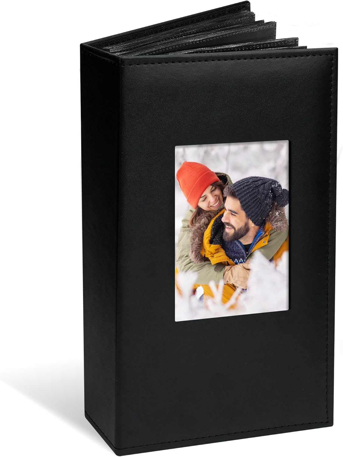 Photo Album 4X6 300 Photos Leather Cover Picture Book with 300 Horizontal Pockets, Slip-In Picture Albums for Wedding Baby Vacation, Black