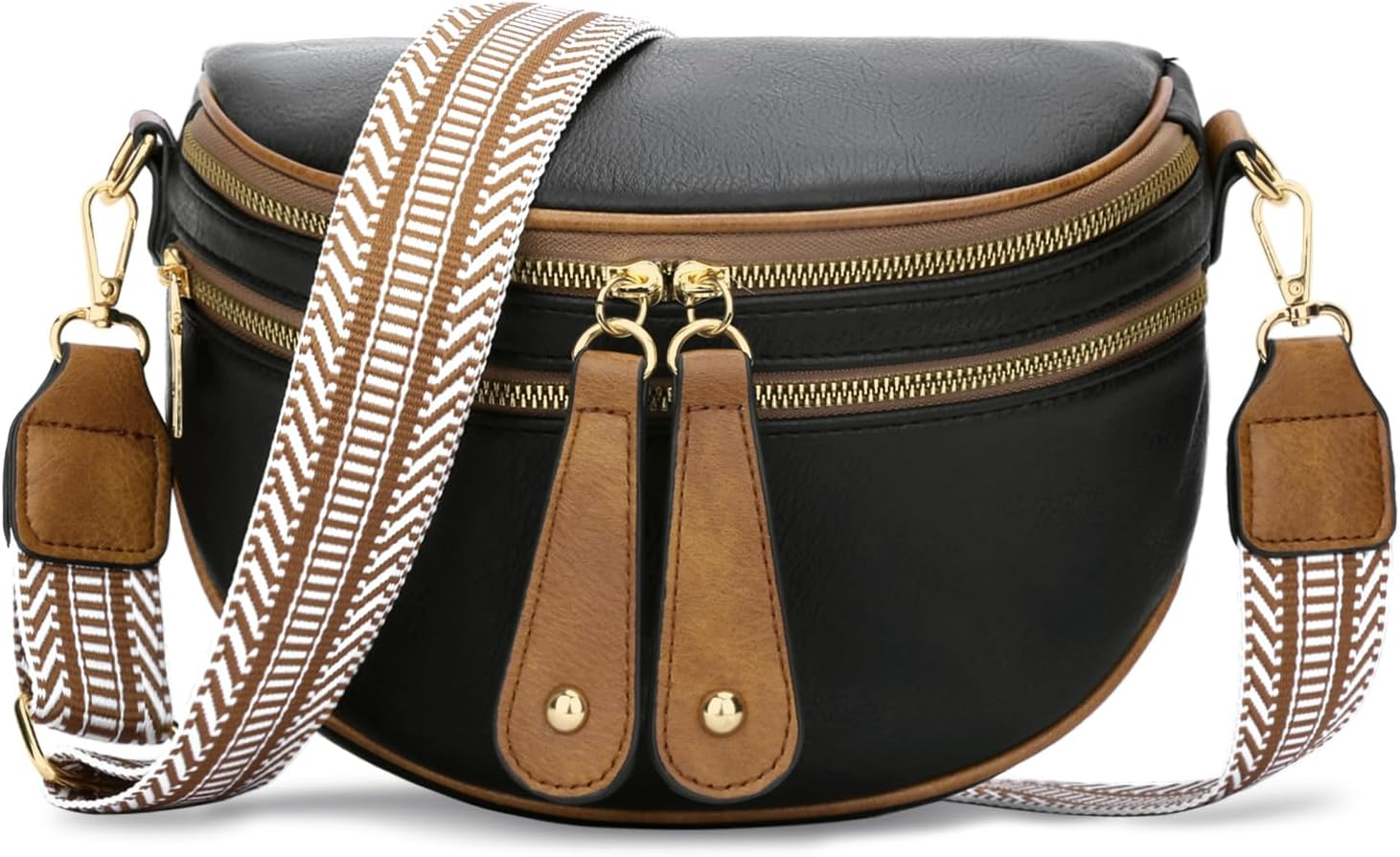 Crossbody Sling Bag for Women Trendy Fanny Pack Vegan Leather Chest Bag (Black)