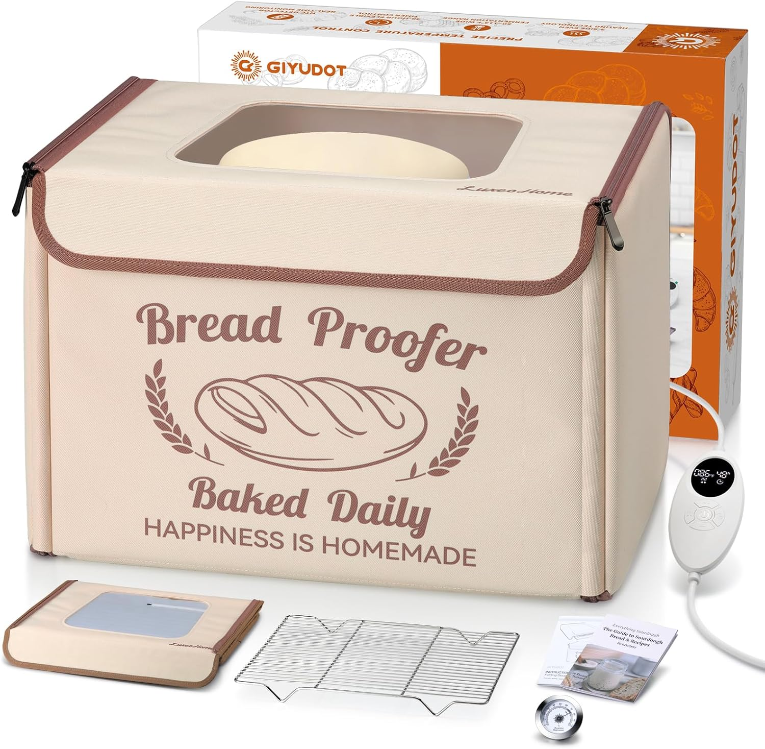 Folding Bread Proofing Box with 50-113℉ Temp Control & 48H Timer, Dough Proofer with Metal Rack, Humidor, Recipes, Ideal for Sourdough, Bread Baking, Pizza, Yogurt, Kombucha, Precise Control