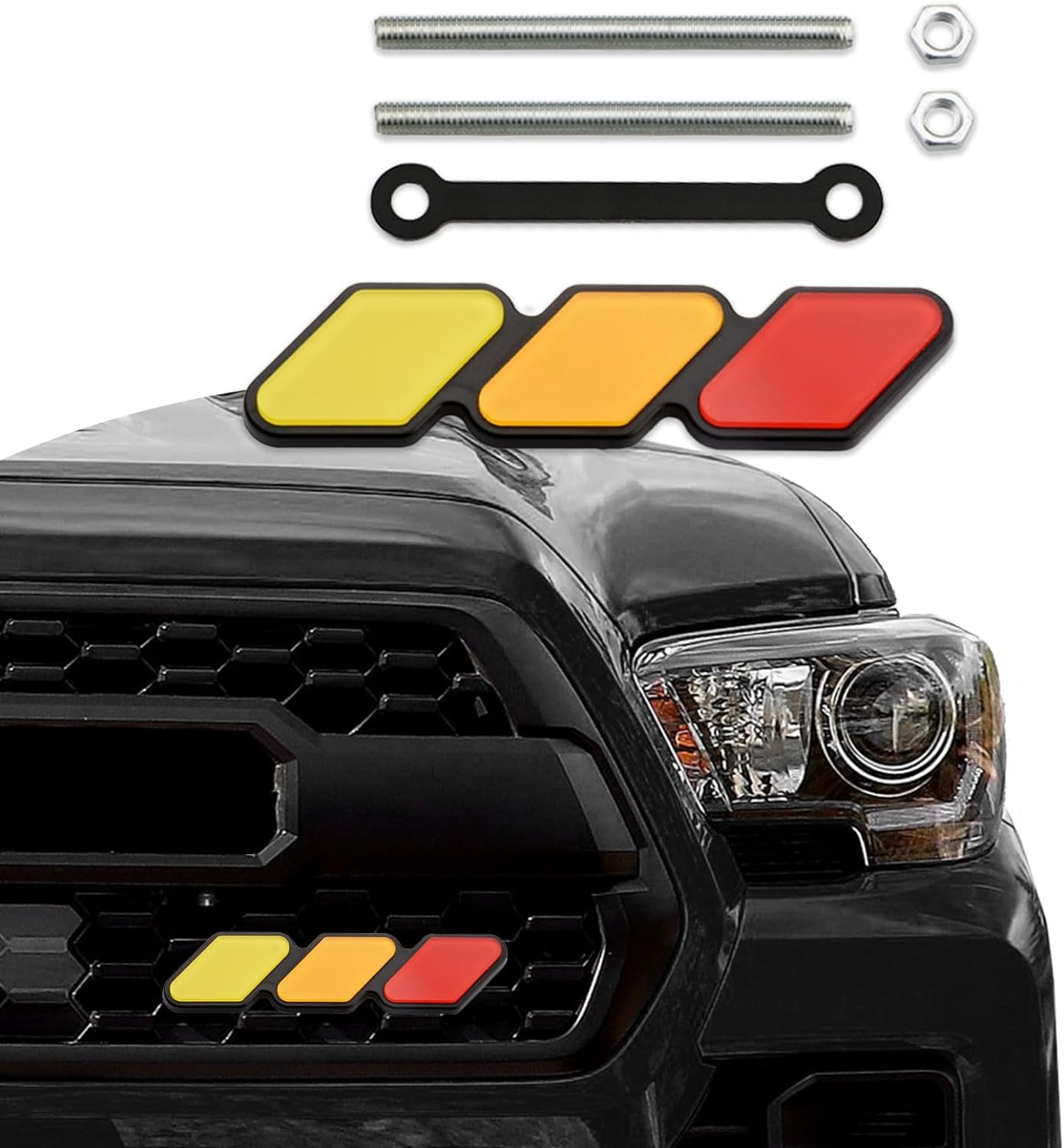 TRD Grille Decor Badge, 3-Color Upgrade Emblem, Grille Insert Trims, Tri-Color Grille Badge Emblem Car Decoration Accessories Fit for Tacoma 4Runner Tundra Sequoia Rav4 Highlander (Yellow Orange Red)