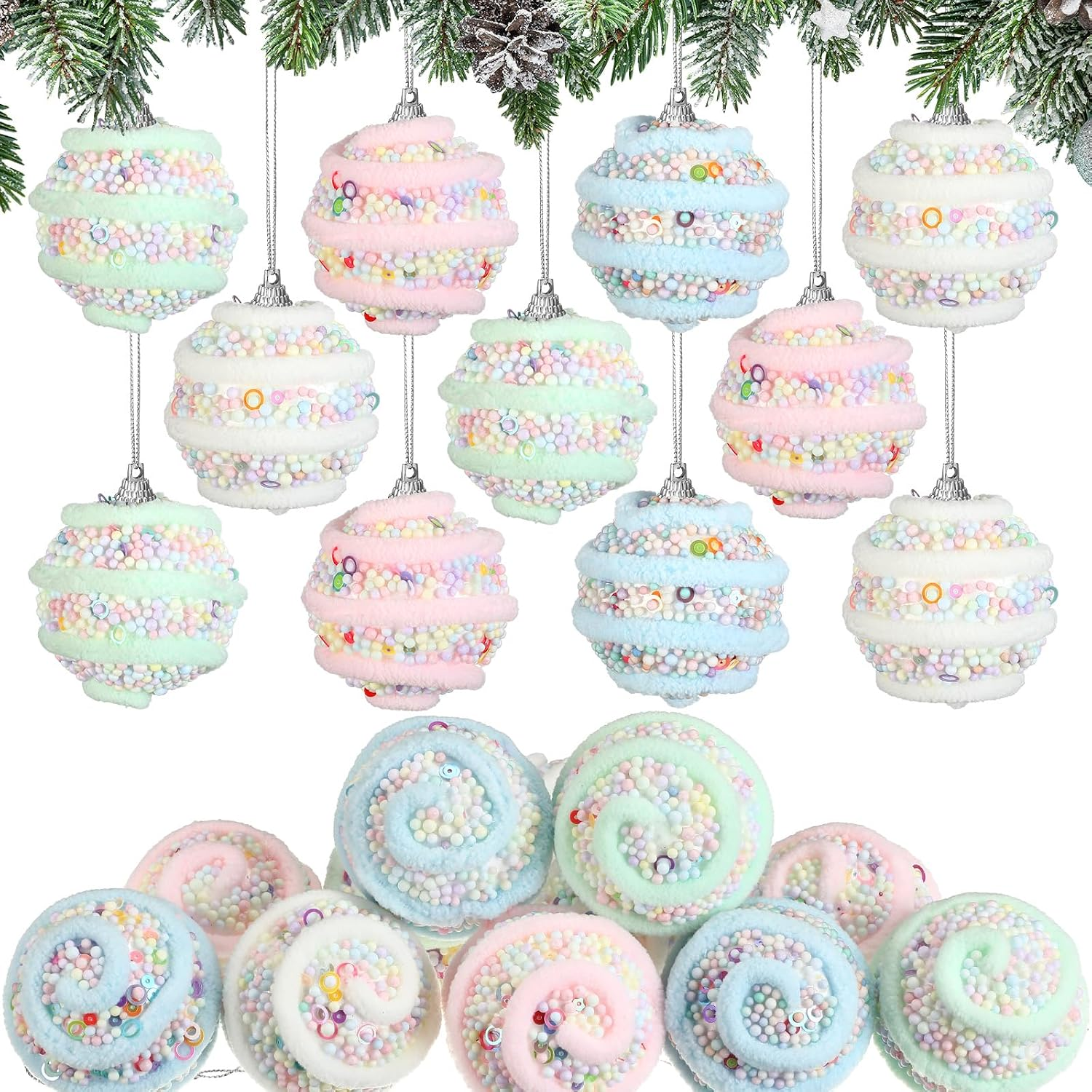 12 Pcs Christmas Pastel Candy Ball Ornaments for Christmas Tree Candy Macaron Sh