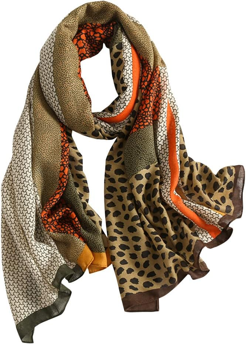 Women Animal Print Scarf Cotton-Linen Feeling Shawl Wraps Scarves