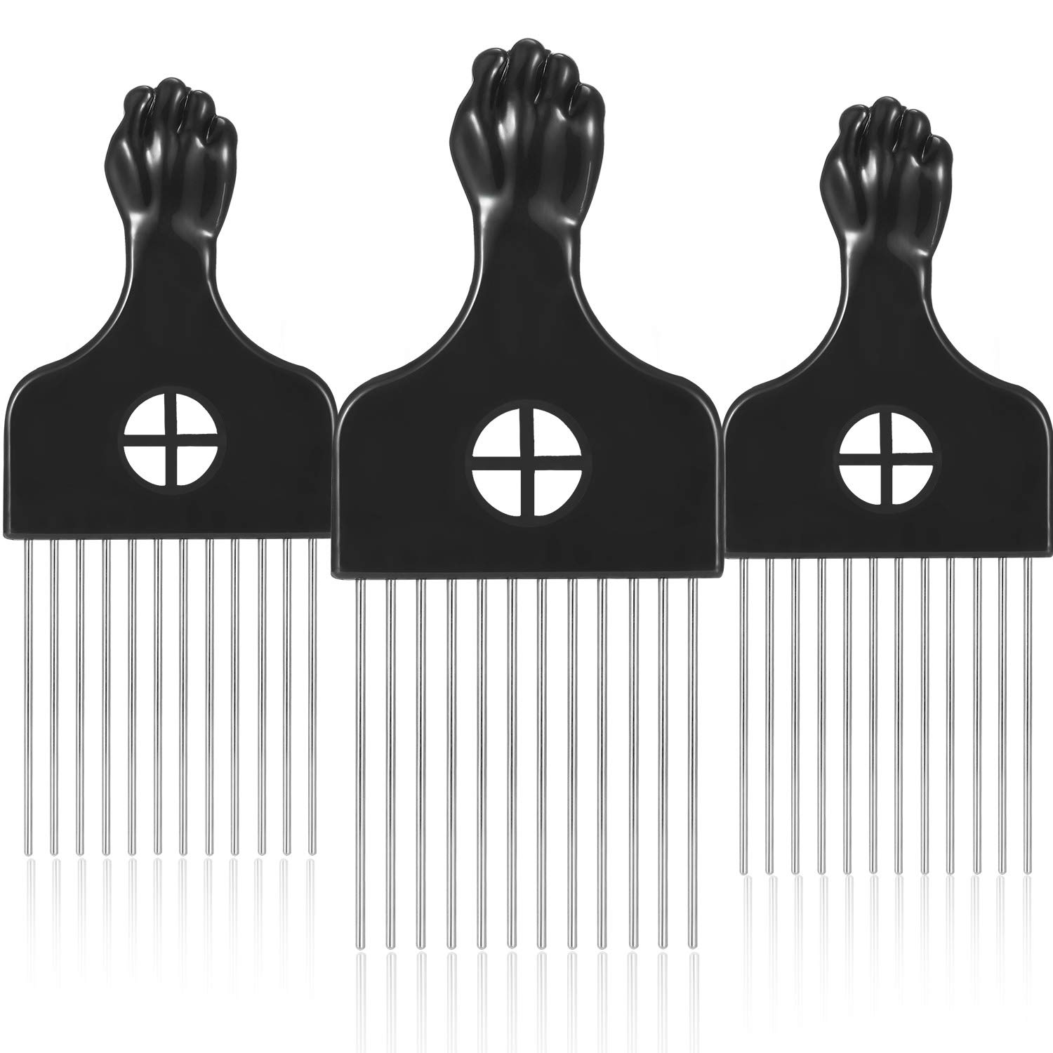 3 Packs Metal Afro Pick Combs for Women, Men - Wig Braid, Curly Hair Detangling, Styling and Lifting