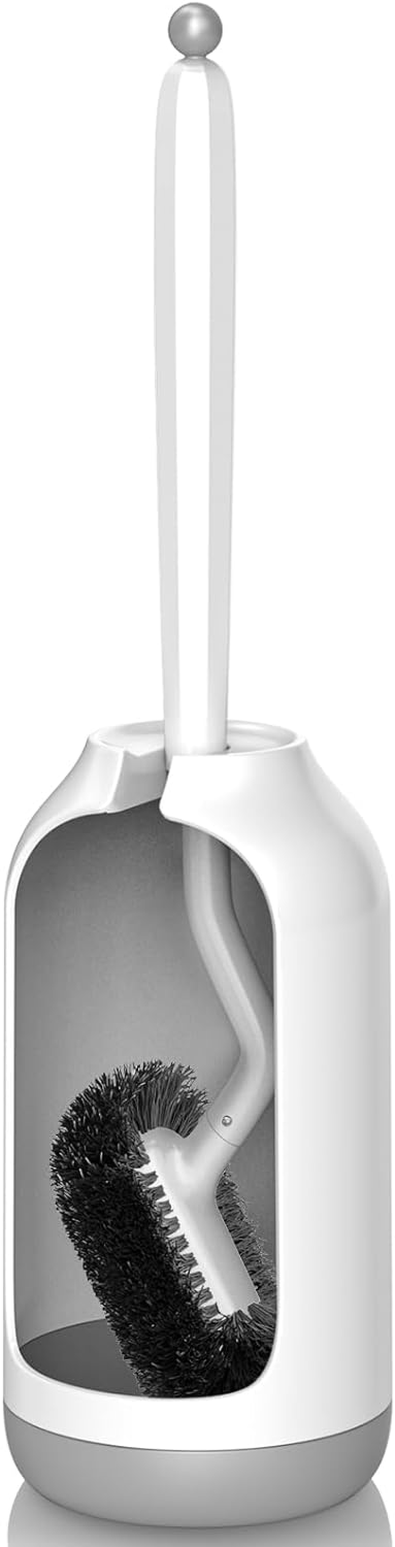 HAMITOR Toilet Bowl Brush Holder Set: Bathroom Deep Cleaning Toilet Cleaner Scrubber under Rim with Curved Bristle for Dead Corner Clean - Hidden Rv Toilet Decorative Accessories with Caddy- White