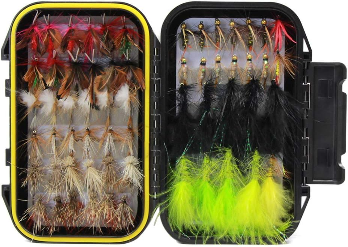 60Pcs Fly Fishing Dry Flies Wet Flies Assortment Kit with Waterproof Fly Box for Trout Fishing