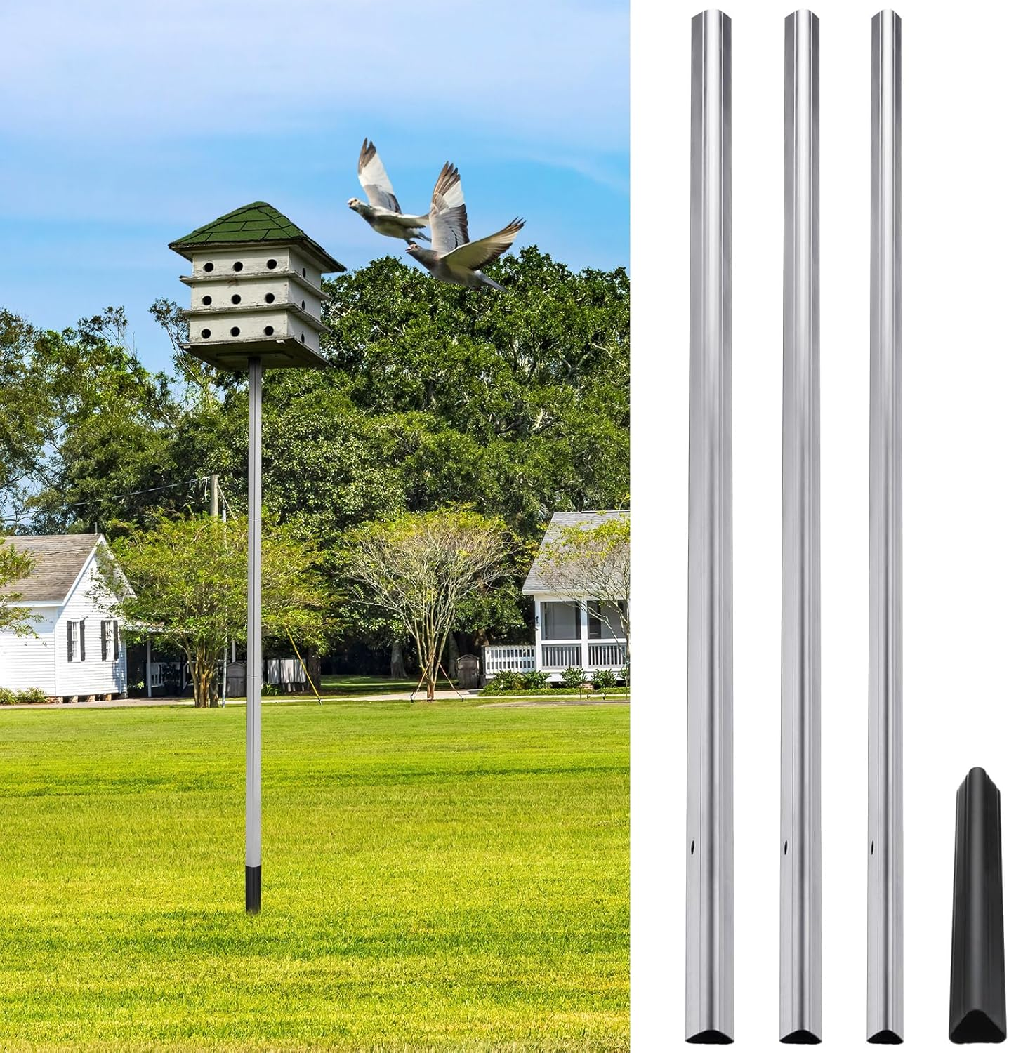 Telescoping Purple Martin House Pole with Ground Socket Heavy Duty 3-Section Telescoping Pole Purple Martin Bird House Heavy Duty Accessories(1 Pcs,15 Ft)
