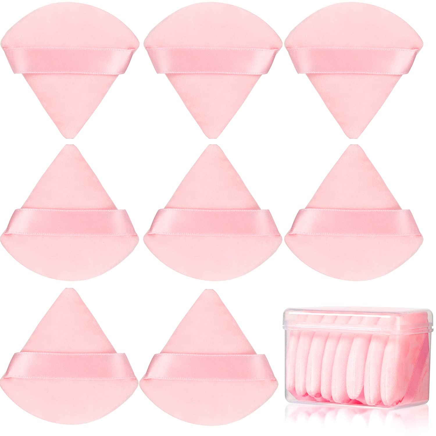 8 Pcs Cotton Powder Puff Face,Jassins Triangle Super Soft for Both Dry and Wet Makeup Setting/Concealer/Loose and Body Powder/Foundation/Blush Makeup Sponge Set (Pink)
