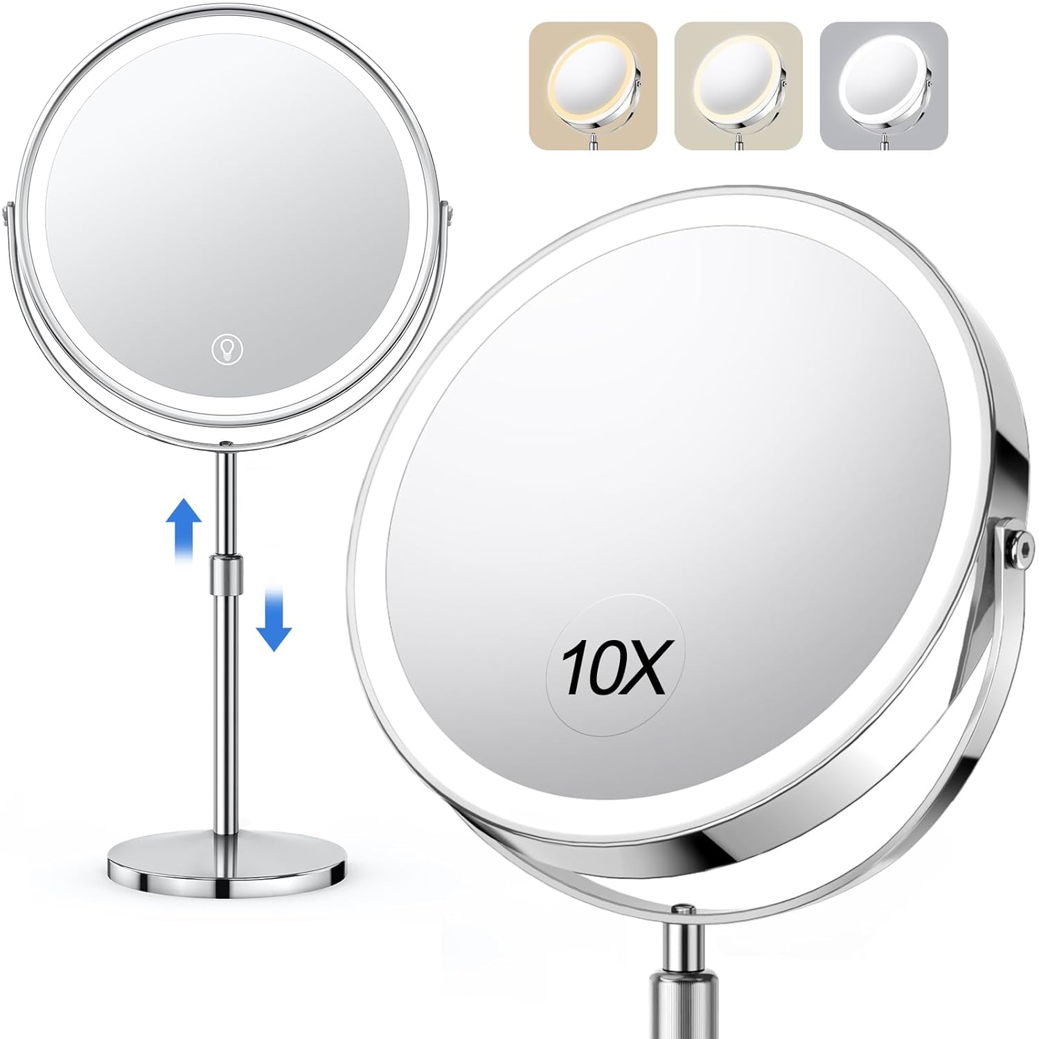Lighted Makeup Mirror – 1X/10X, Rechargeable