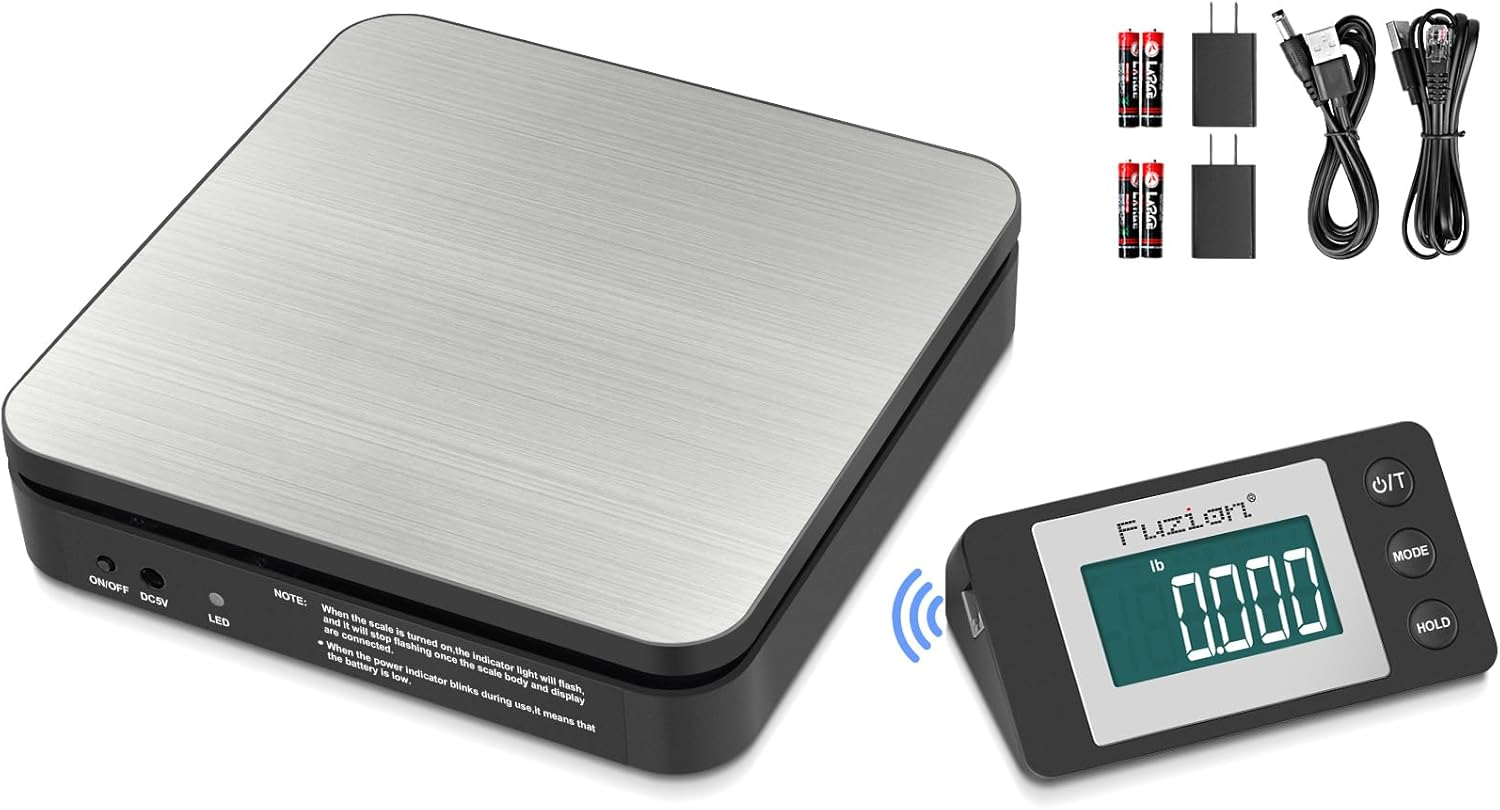 Shipping Scale - Wireless Postal Scale 110LB X 0.1Oz, Large LCD Display, 5 Units, Digital Scale for Packages - Dual Power Options (Batteries & Adapters)