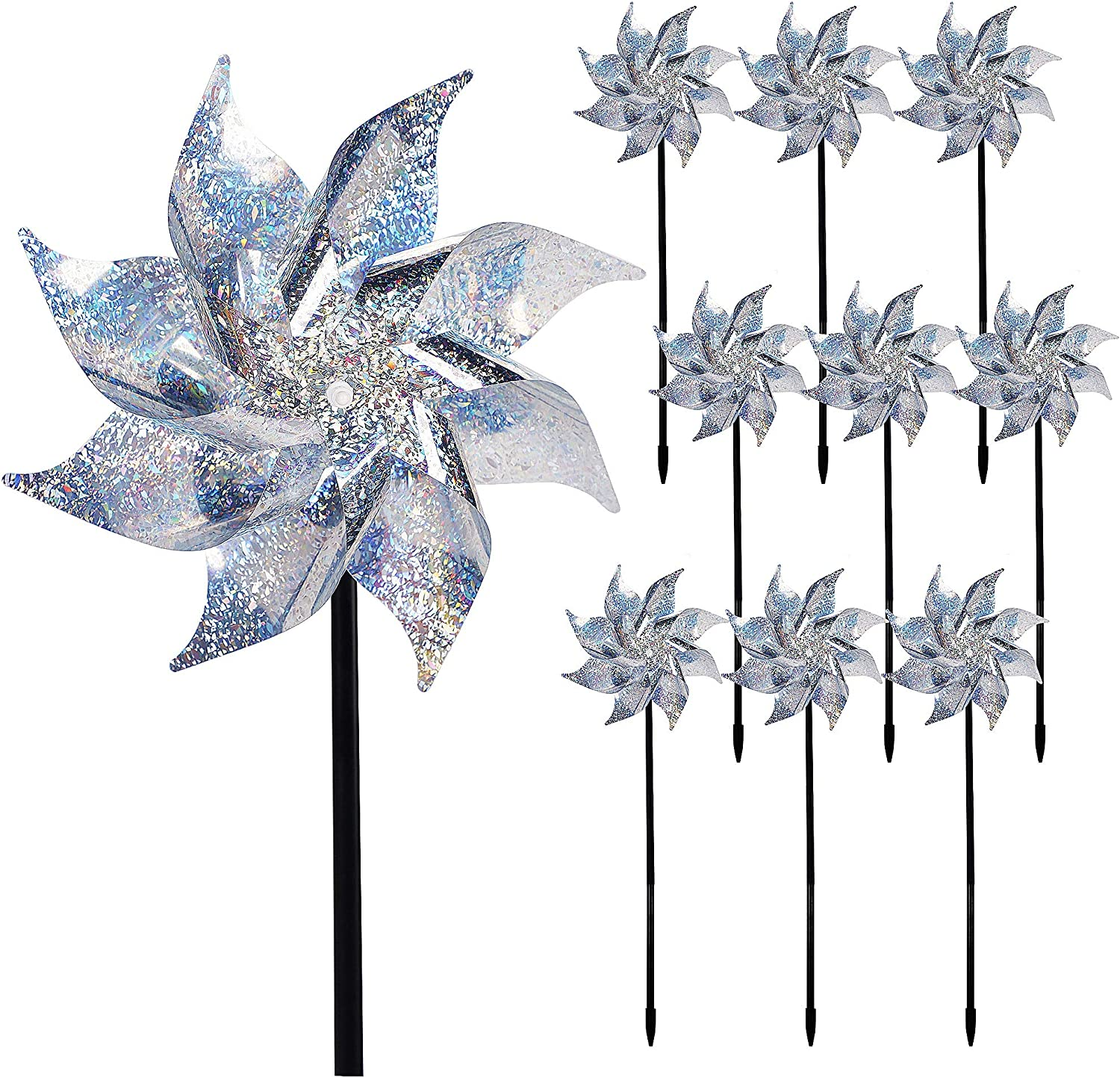 Hausse 10 Pack Reflective Pinwheels with Stakes, Extra Sparkly Pinwheel for G... - Picture 2 of 16