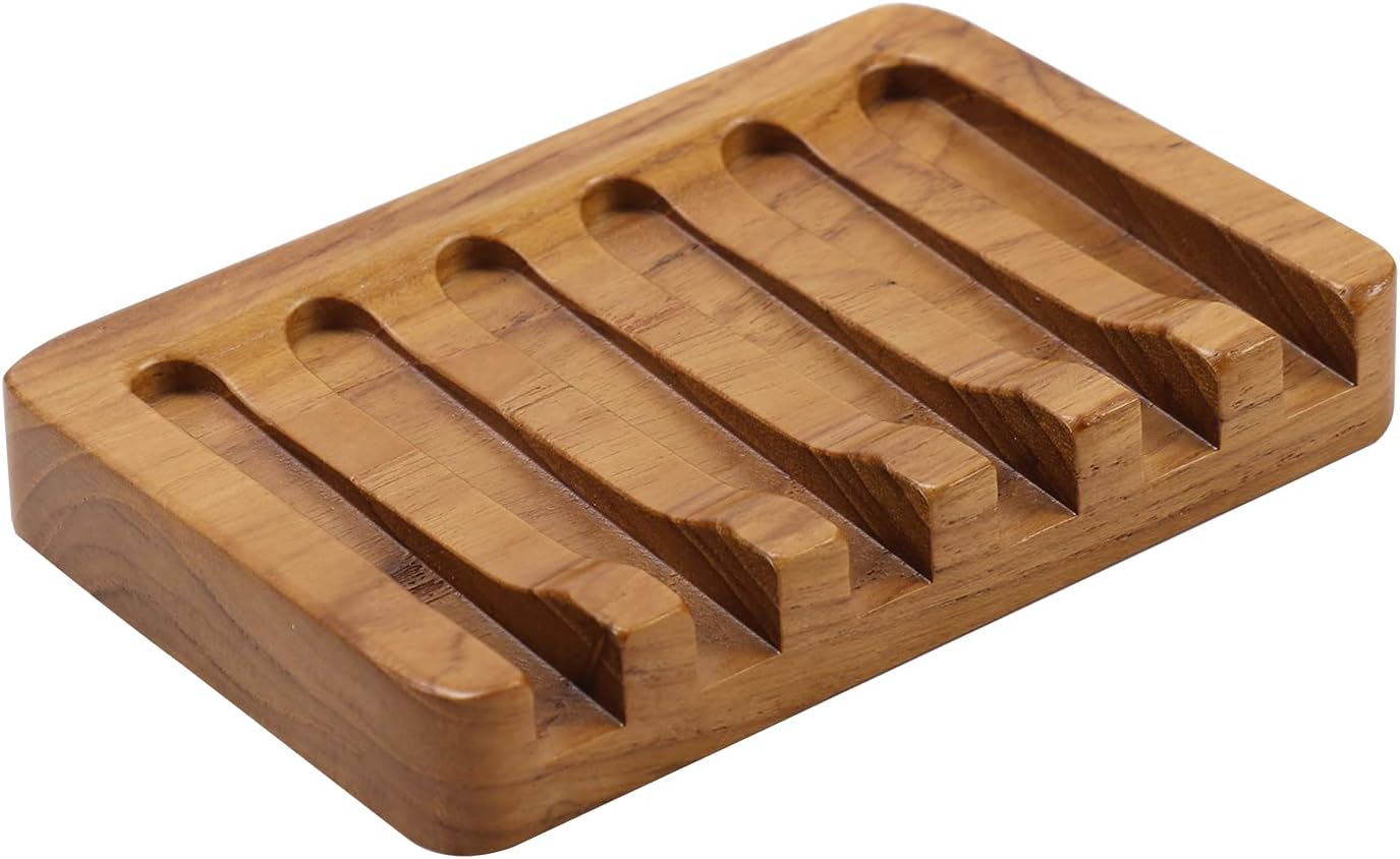 Soap Dish with Slanted Waterfall Design,Teak Wood Bar Soap Holder