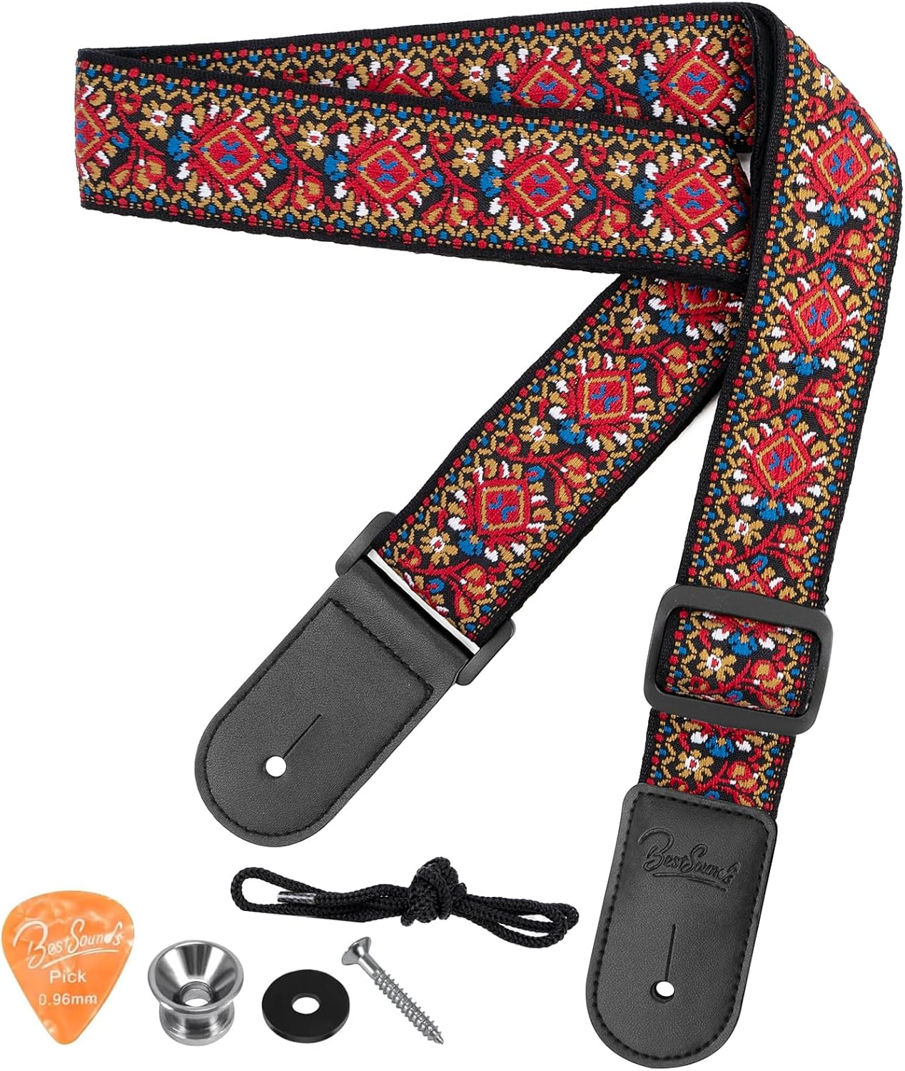 Ukulele Strap, Jacquard Weave Adjustable Uke Mandolin Shoulder Straps for Adult & Kids, Ukulele Button Accessories (Red)