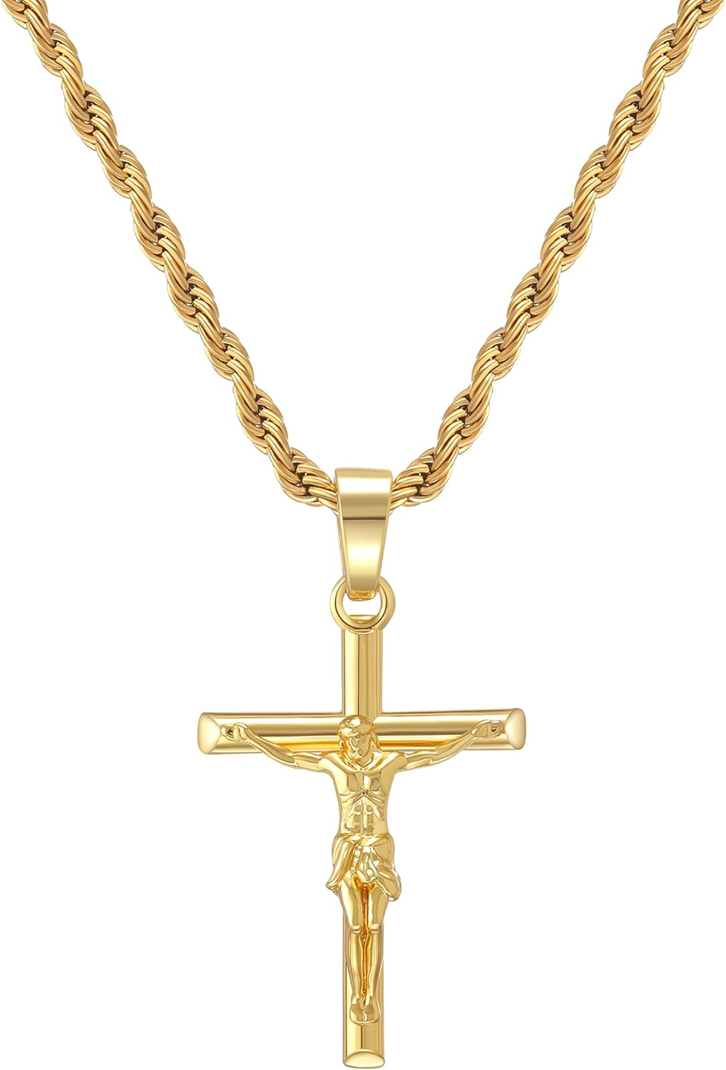 Crucifix Cross Necklace 18K Gold Plated Cross Pendant with 3Mm 22