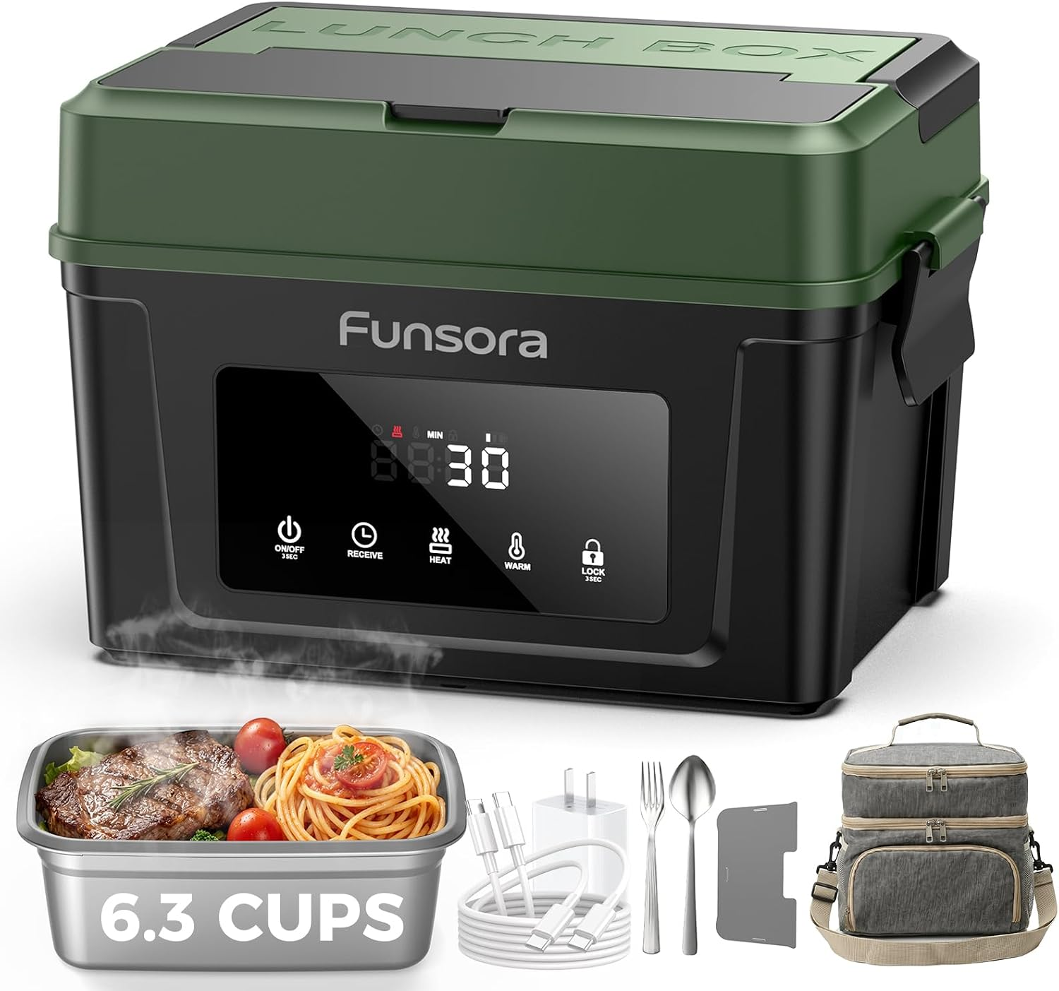 Cordless Heated Lunch Box, Rechargeable Electric Food Warmer with Timer