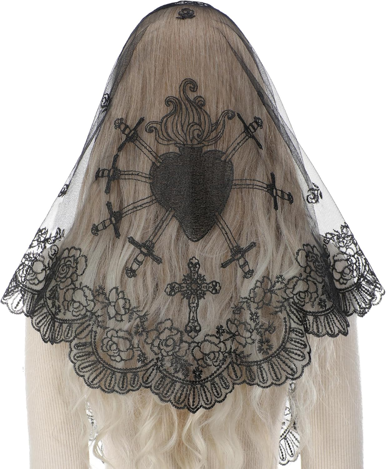 Catholic Lace Mantilla Veil for Women Mass, Sacred Heart  display picture 2