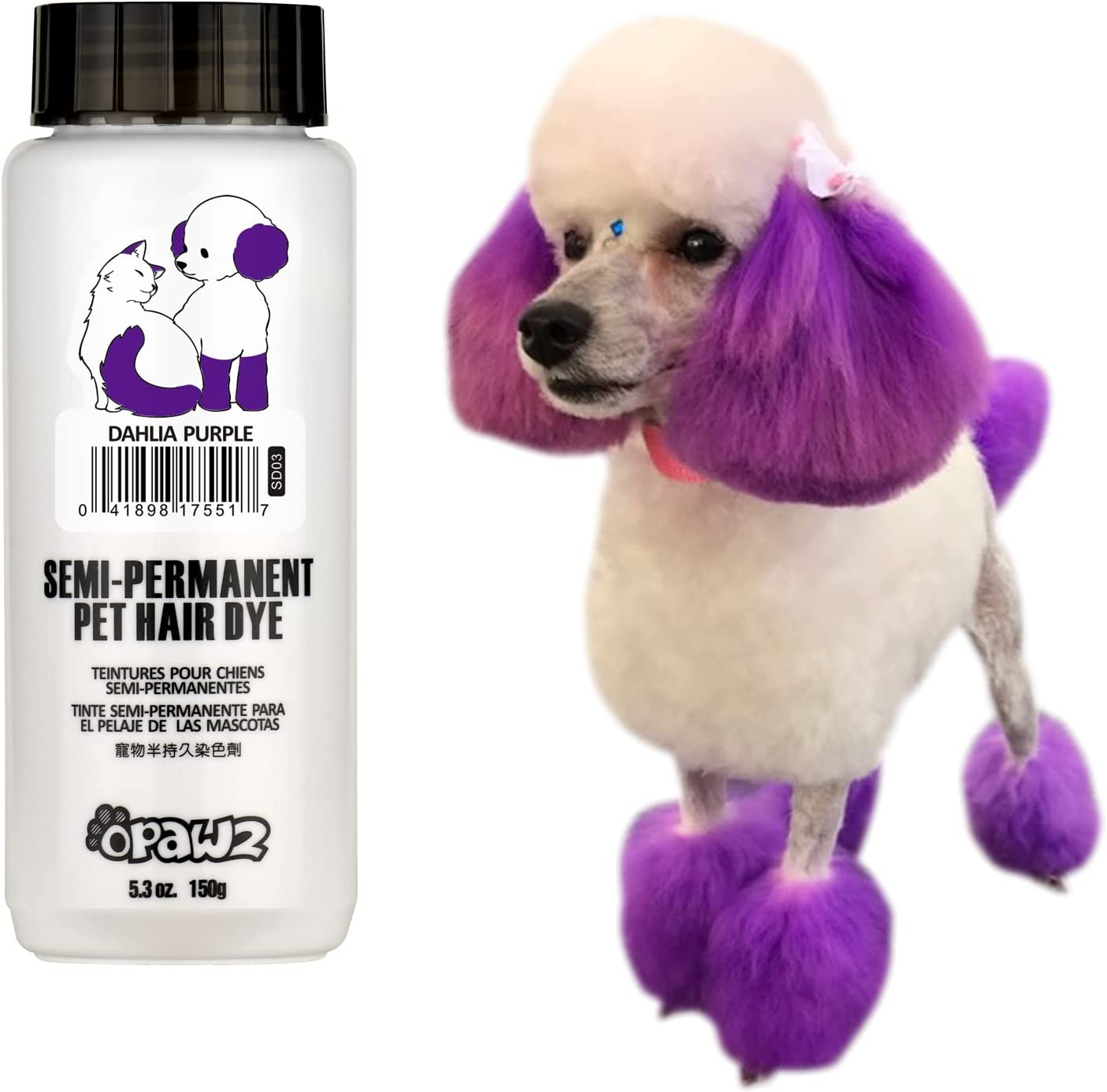 OPAWZ Semi-Permanent Dog Hair Dye, Food-Grade Pigment Dog Dye, Non-Toxic Pet Hair Dye for Dogs, Cats and All Pets Can Be Bathed (Dahlia Purple)