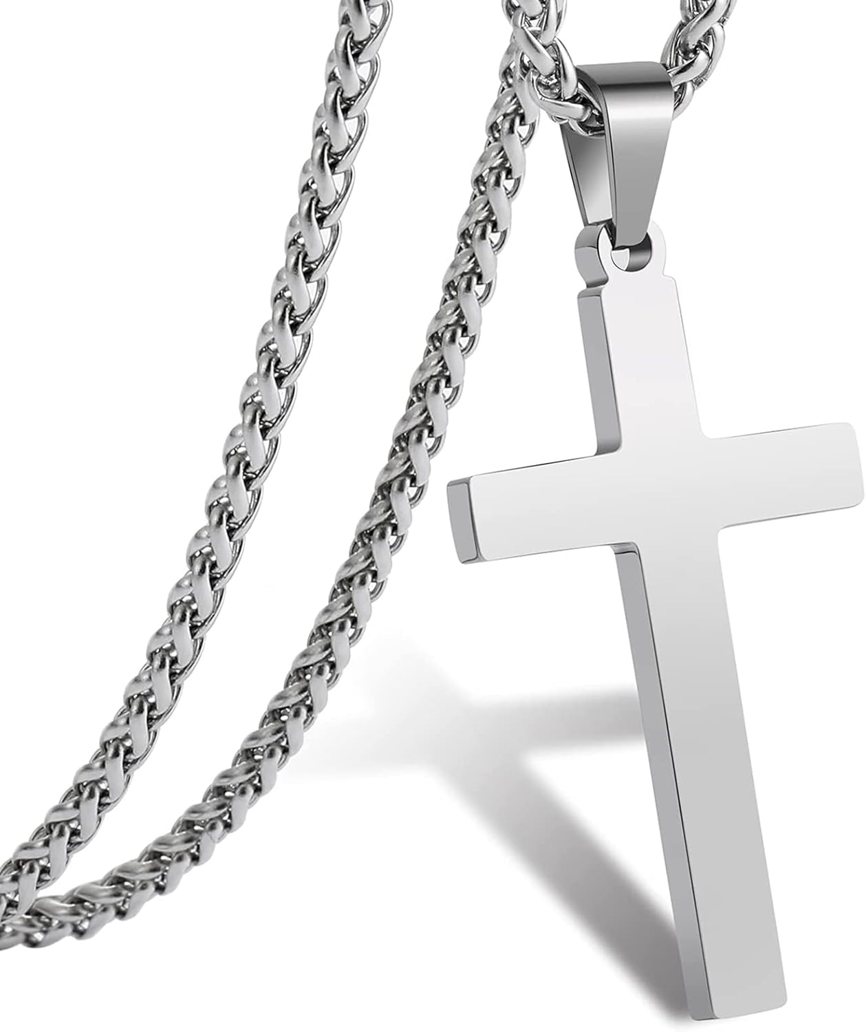 Cross Necklace for Men Boys Women 16-24 Inches Stainless Steel Cross Pendant Chain Religious Gift