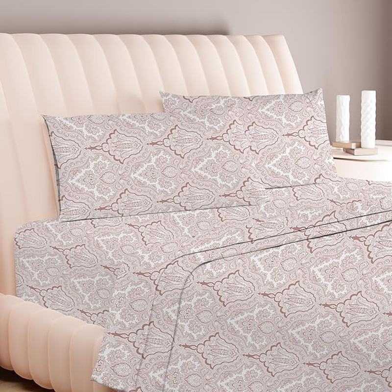 Luxury Egyptian Cotton Queen Printed Sheet Set - 600 Thread Count Extra Long Staple 4 PC Set, Paisley Blush Queen Printed Sheets, Soft, Cooling Sheets Upto 18 in Deep Pocket
