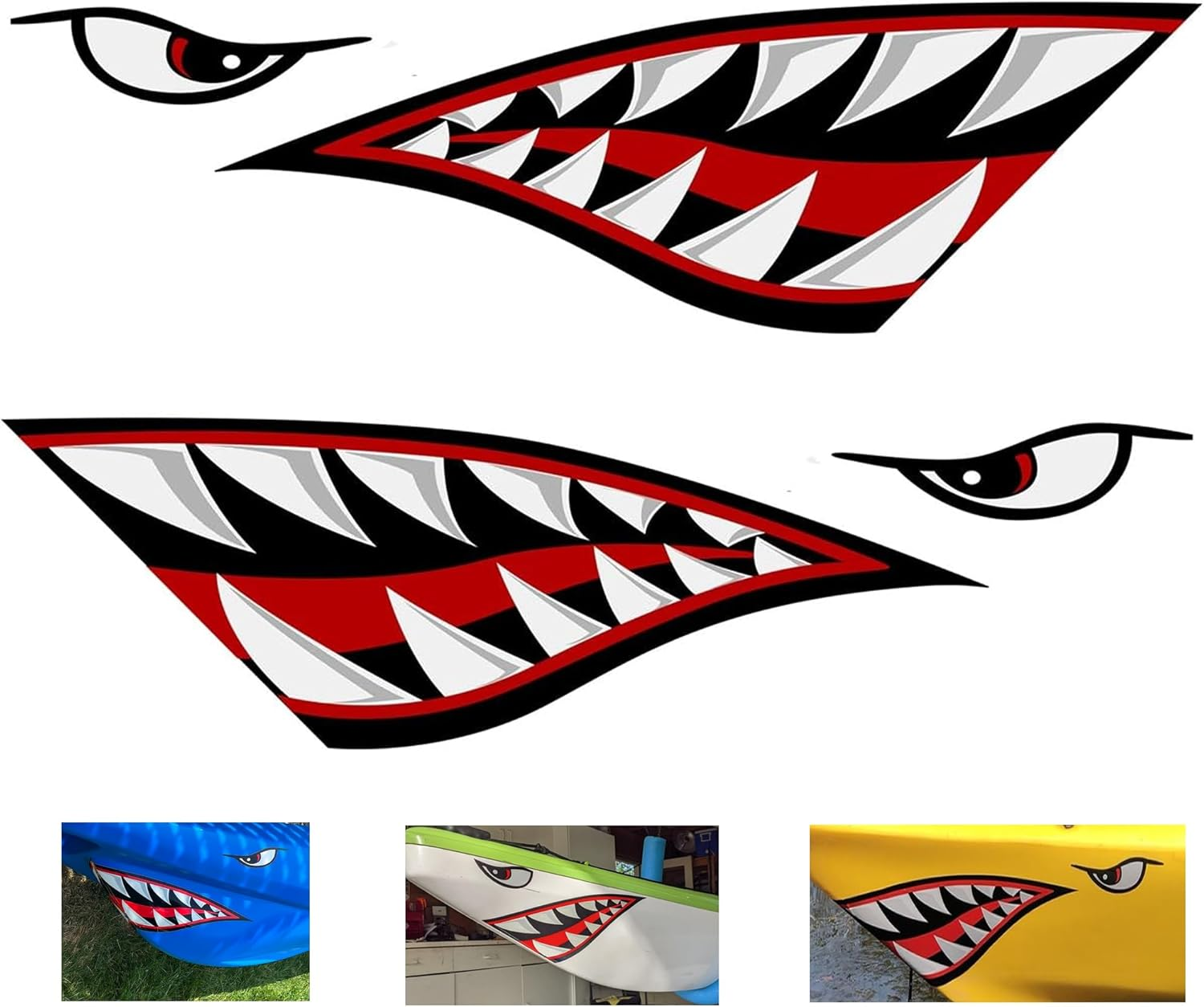Alemon Shark Teeth Mouth Reflective Decals Graphics Sticker Fishing Boat Canoe Car Truck Kayak Decals Accessories,14.8 X 5.0 Inches