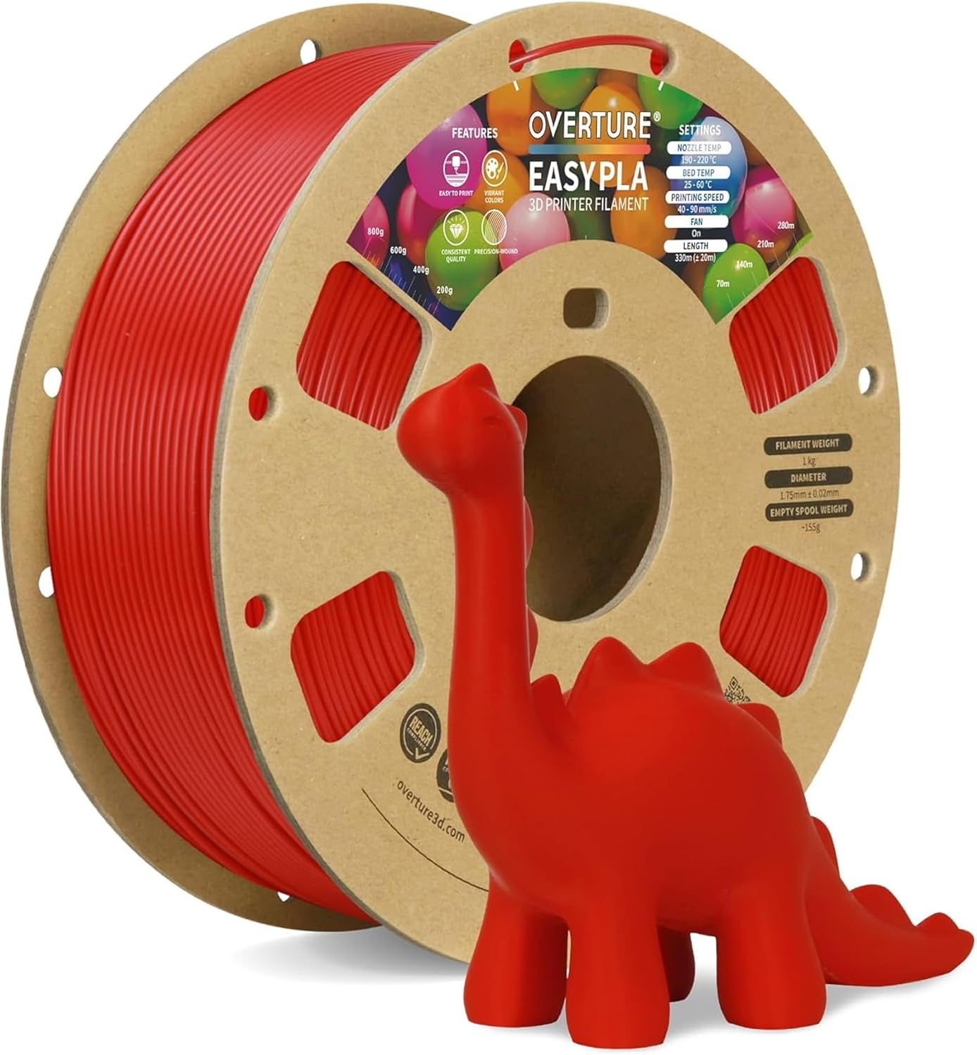 Easy PLA 1.75Mm 3D Printer Filament, 1Kg PLA Cardboard Spool (2.2Lbs), Dimensional Accuracy +/- 0.02Mm, Fit Most FDM Printer (Easy Red)