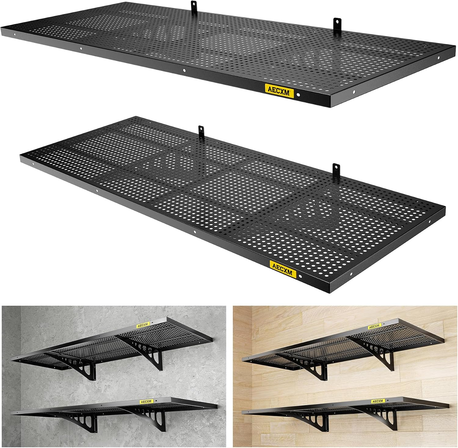 2Pack-1.64X4Ft Garage Storage Rack - Floating Wall Shelves, Heavy Duty, Sturdy, Wall Mounted (Black)