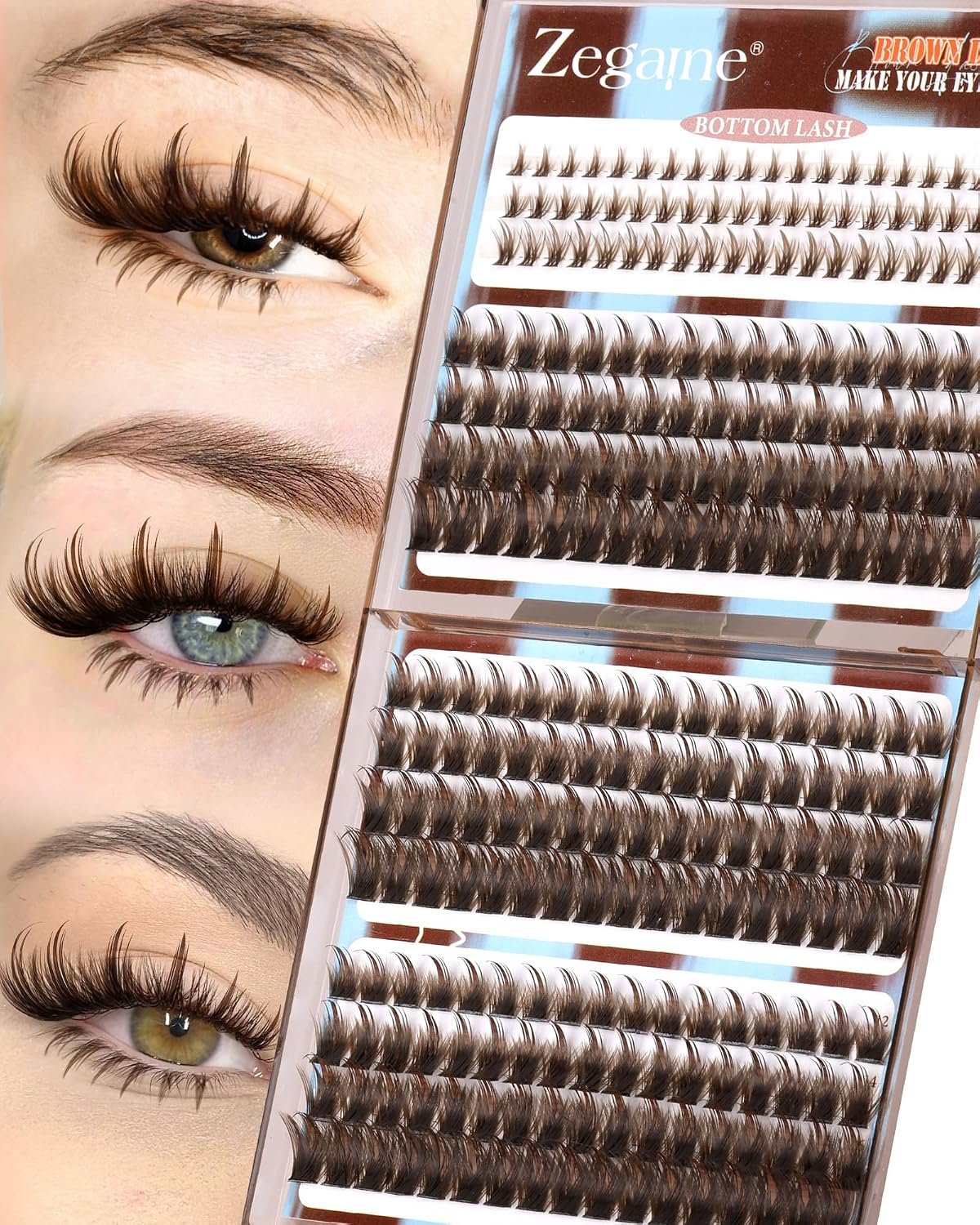 Brown Lash Clusters Wispy Manga Eyelash Extensions 12-18mm 264PCS