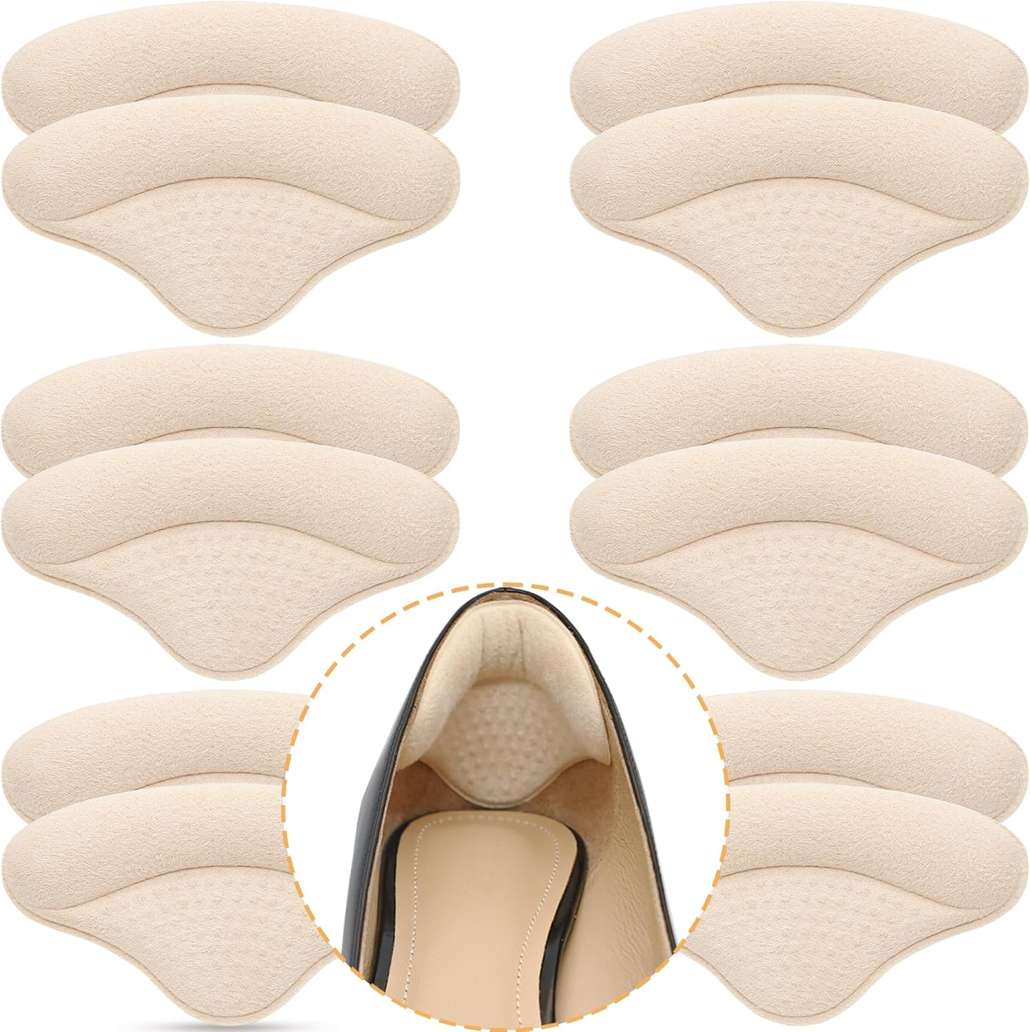 6 Pairs Heel Cushions Inserts for Loose Shoes, Heel Pads Grips Liner Snugs, Filler Improved Shoe Fit and Comfort, Prevent Too Big Shoes from Slipping,Heel Pains Frictions and Blisters (Beige)