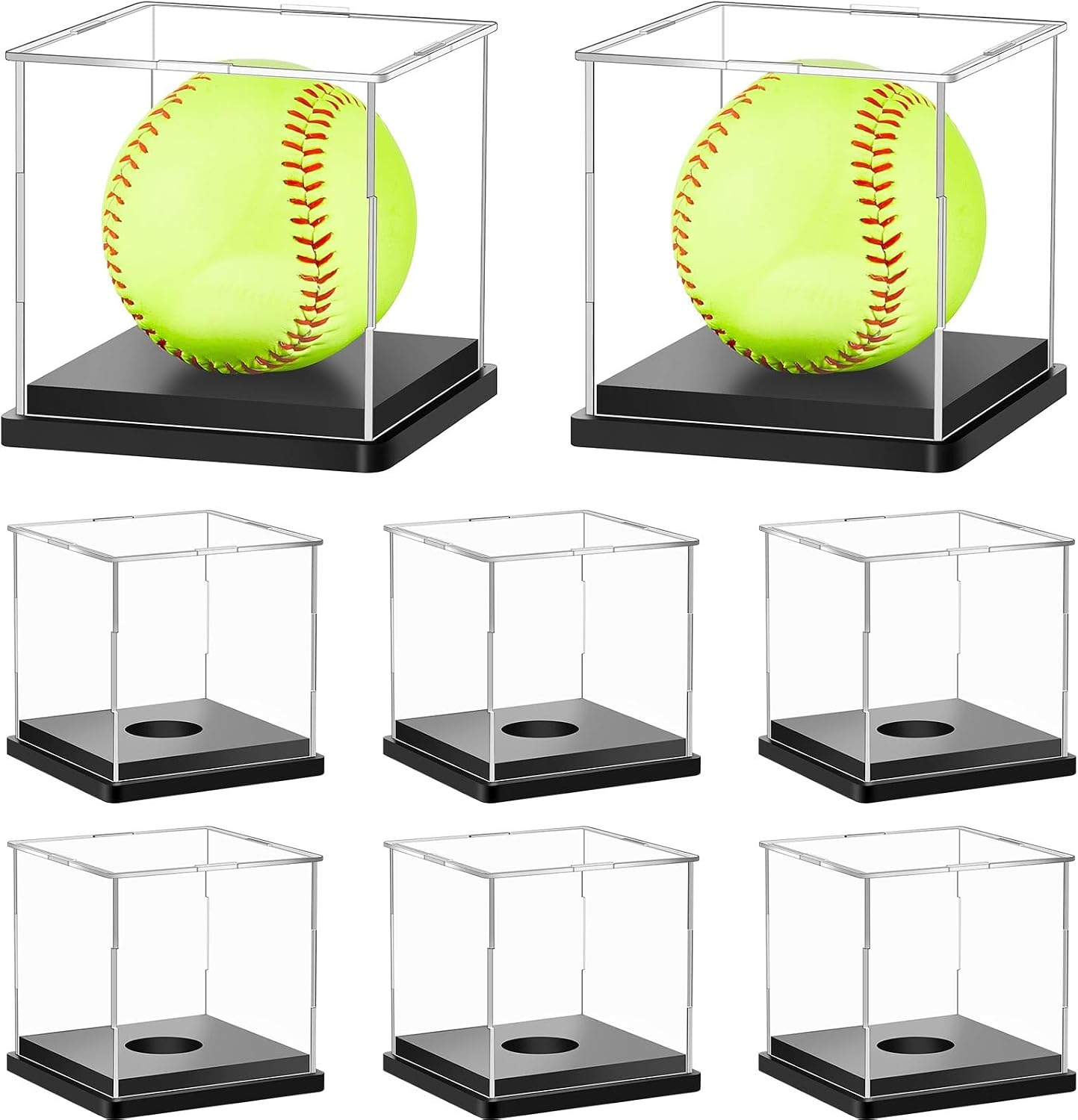 8 Packs Softball Display Case Plastic Softball Holder Stand Baseball Display Case Memorabilia Acrylic Box UV Protected Clear Cube for Baseball Tennis Ball Sports Ball Storage