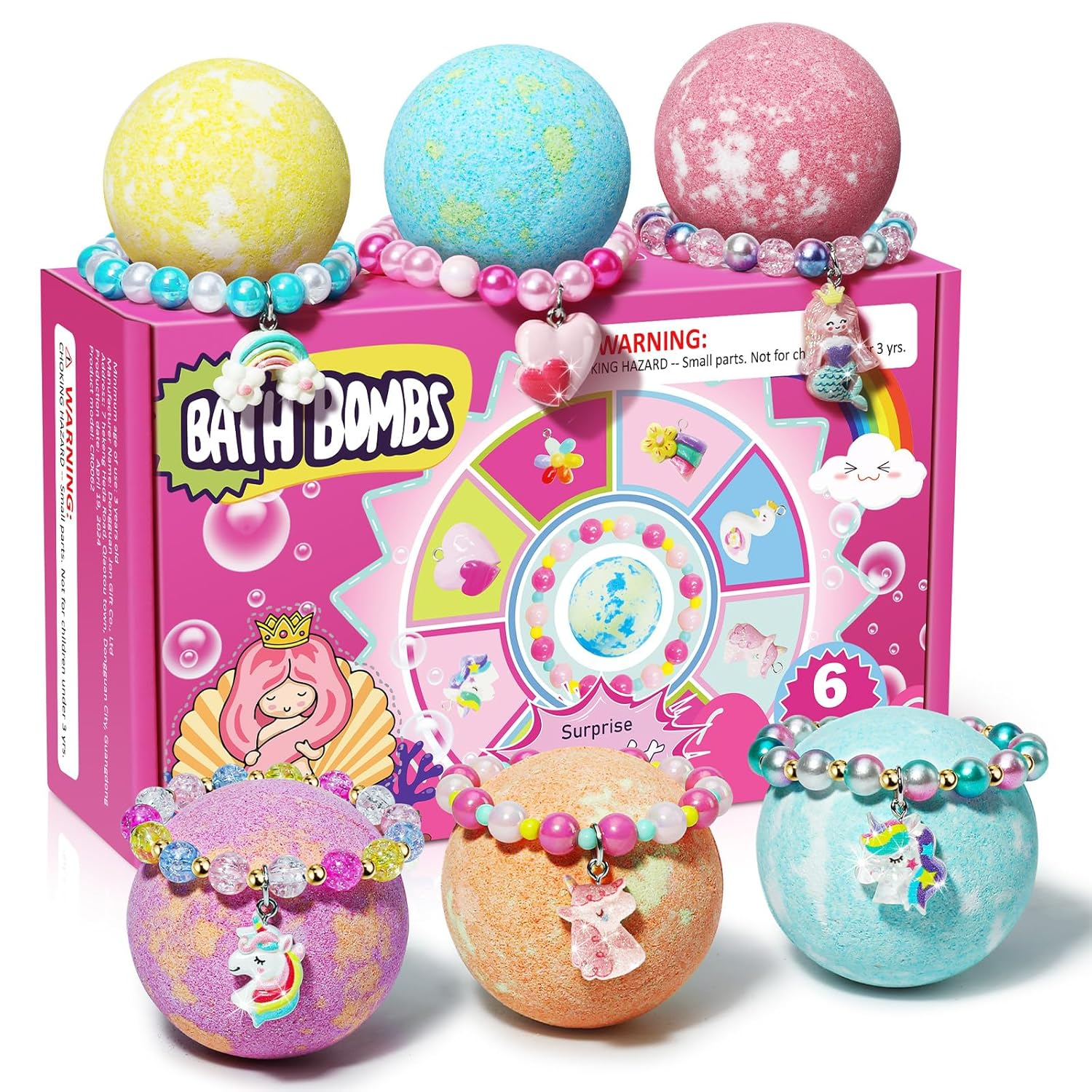 Unicorn Bath Bombs for Kids Girls with Bracelet Inside, Sanyi Bubble Bath Toys Birthday Gifts for 3/4/5/6/7/8 Year Old Girl Daughter Granddaughter Niece Sister Friend