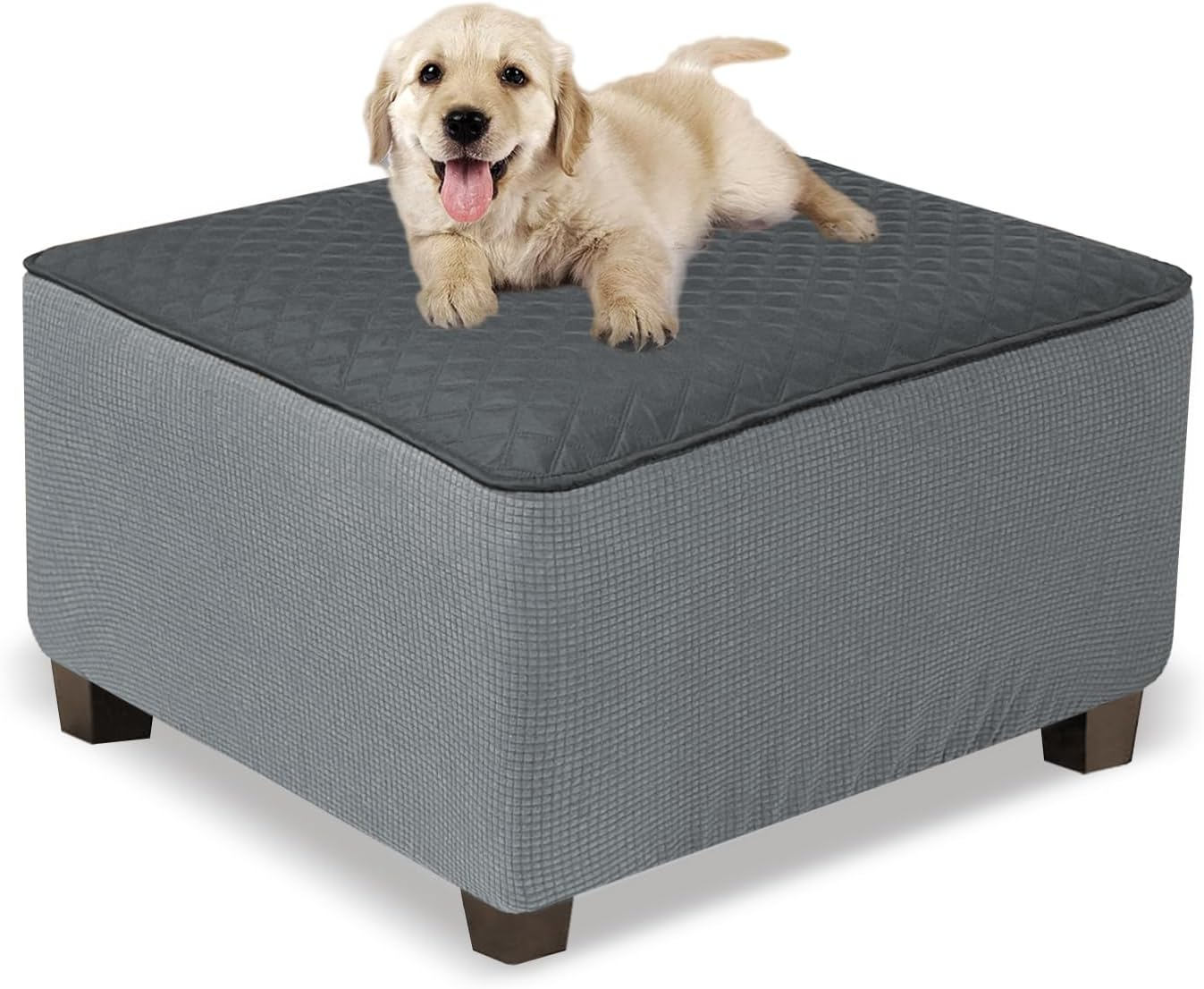 Ottoman Cover Square Waterproof Ottoman Slipcover Thick Storage Footrest Stool Covers Furniture Protector for Pets,Kids(Large Size,Dark Gray)