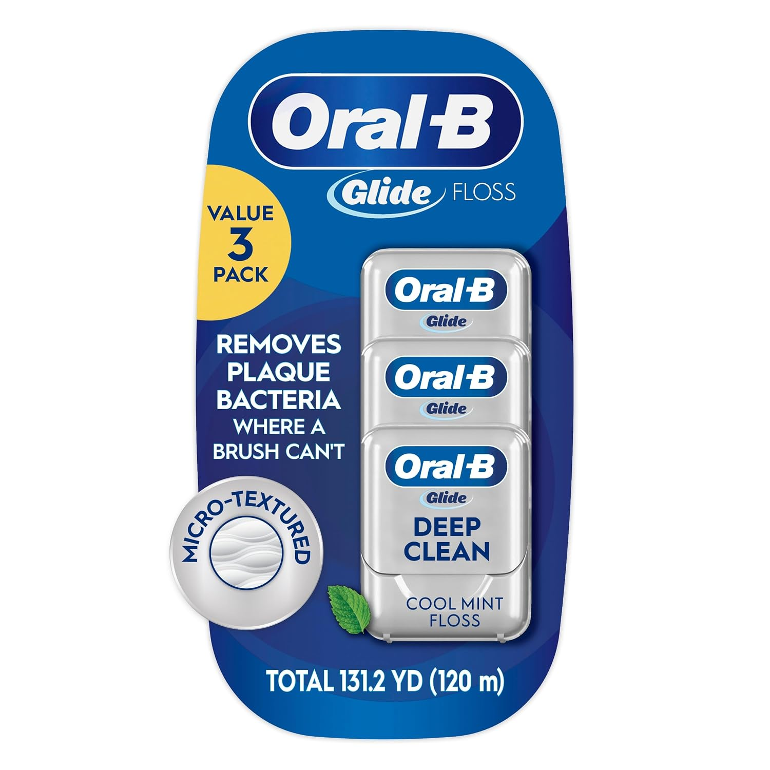Oral-B Glide Deep Clean Cool Mint Dental Floss, Value 3 Pack (40M Each)
