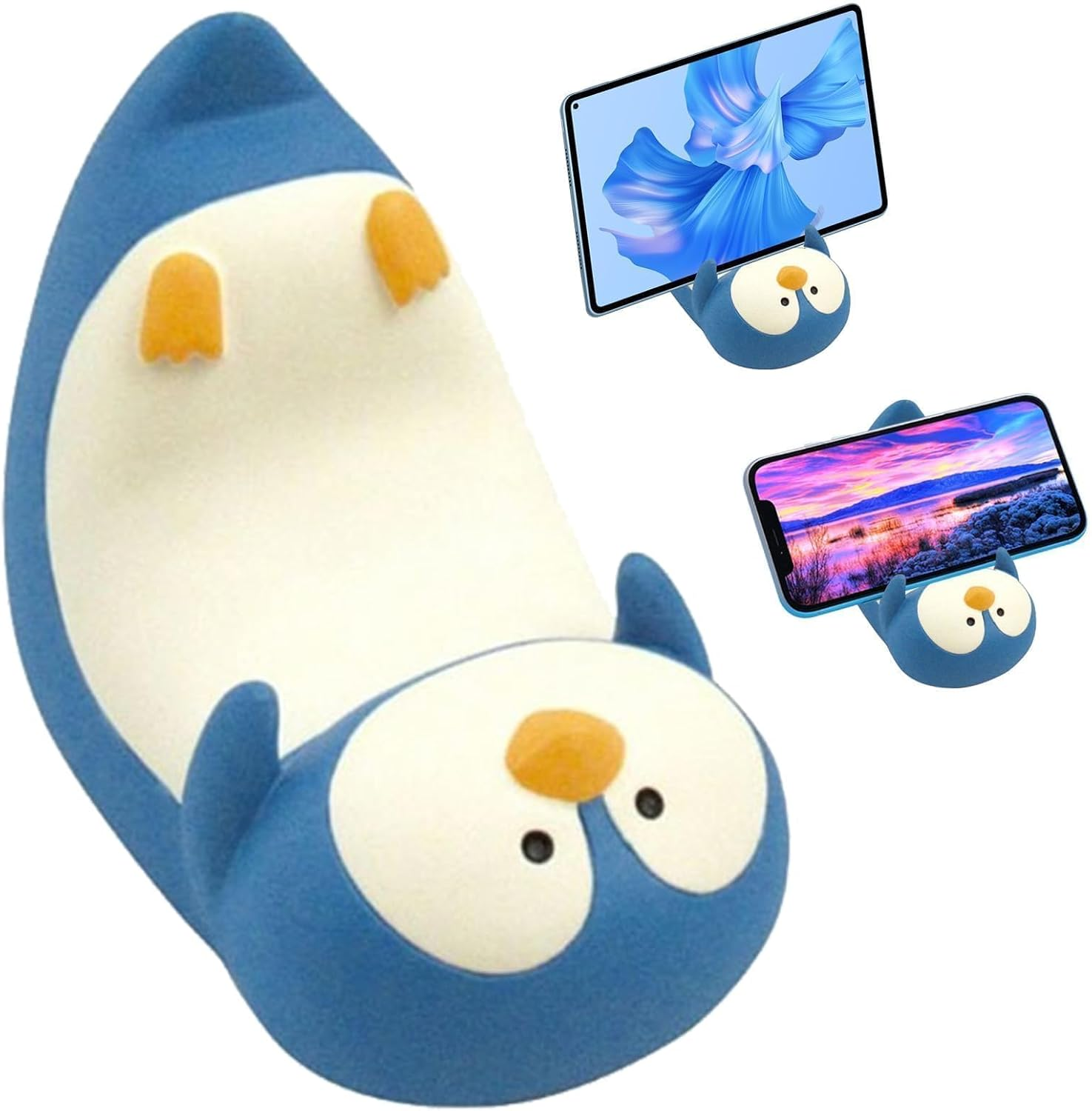 Cell Phone Stand, Cute Animal Smartphone Stand Penguin Phone Holder Bracket Cute Home Office Decor Desktop Accessories Small Desk Phone Stand Mount for All Samrtphones Tablets, Blue Penguin