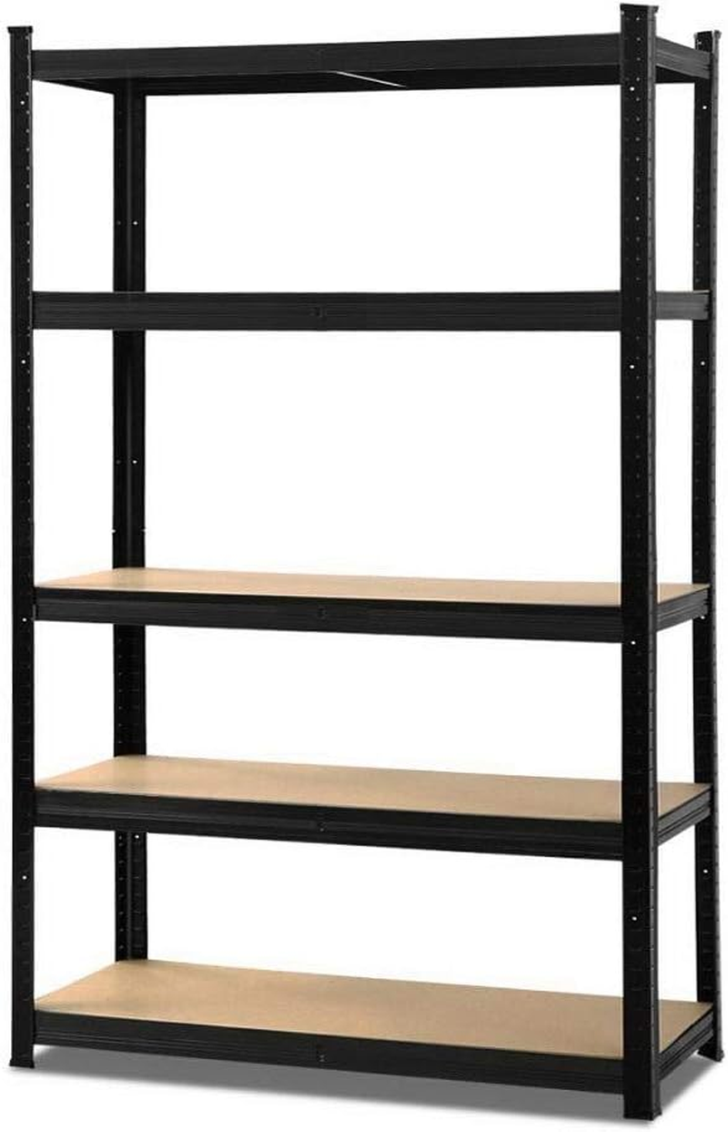 5-Tier Garage Storage Shelving Unit 180cm, 200kg, Black Steel Frame