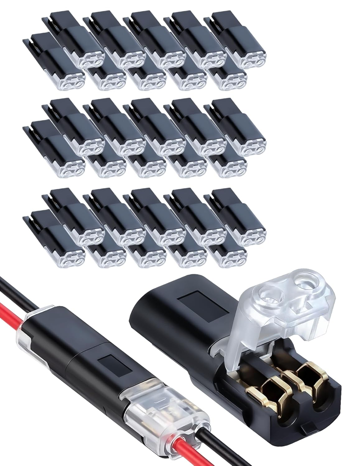 30 PCS Double-Wire Plug-In Connector, 2-Pin Low Voltage Wire Connectors with Locking Buckle for LED Light Strip, No Wire Stripping Cutting Solderless Quick Connect Compact Plugs