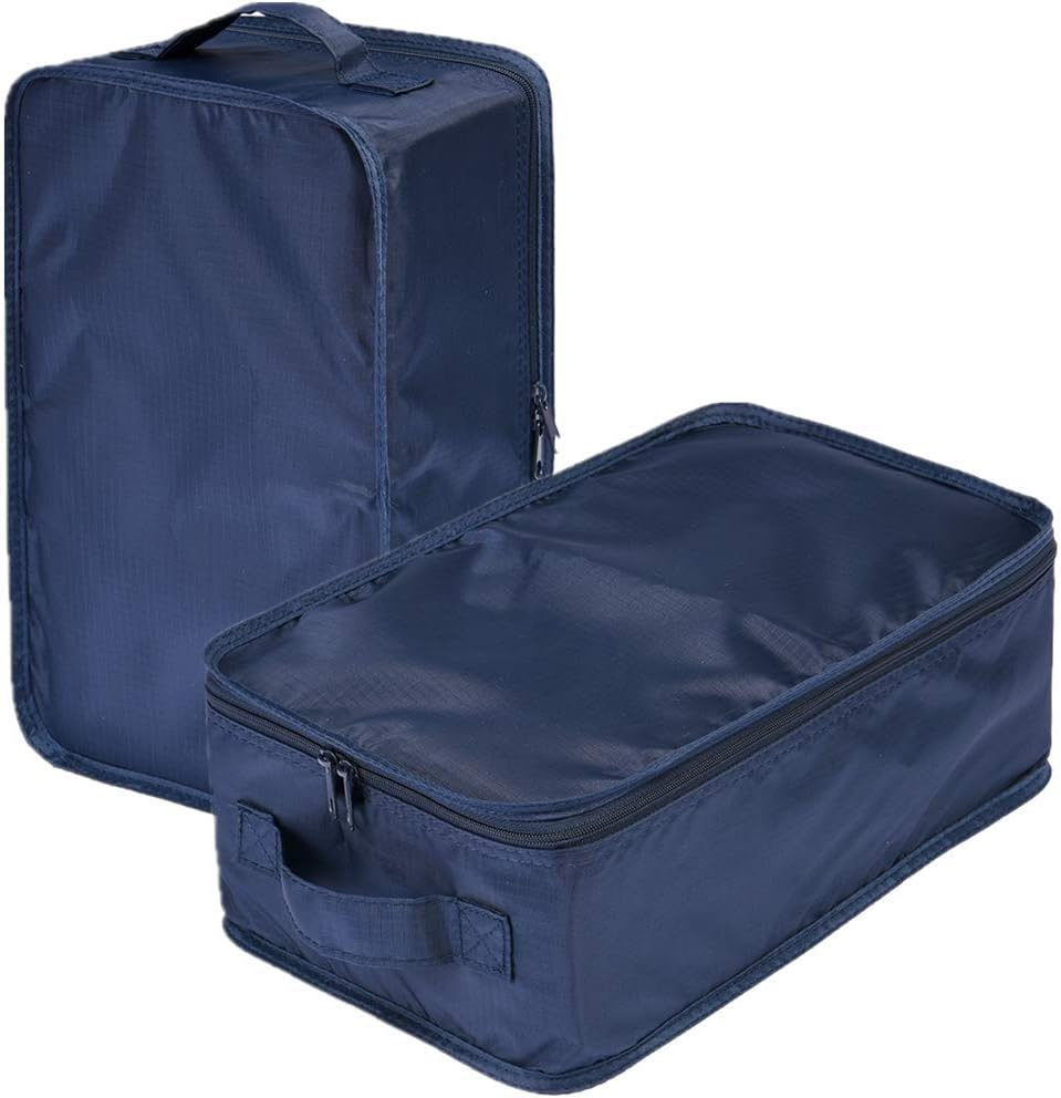 Shoe Bags, Foldable Waterproof Shoe Pouches Organizer-Double Layer (2 Navy Bag)