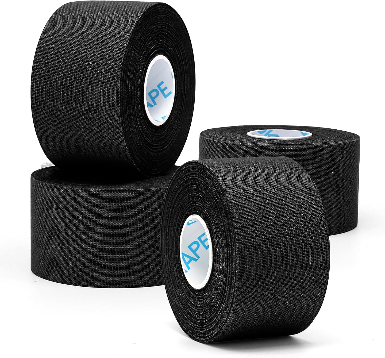 4 Rolls Athletic Tape, Sports Tape for Injuries, Rigid, Easy Tear Medical Tape, Wrist Tape, No Sticky Residue | Secure Ankle, Finger, Knee- 1.5inch x 15yards (Black)