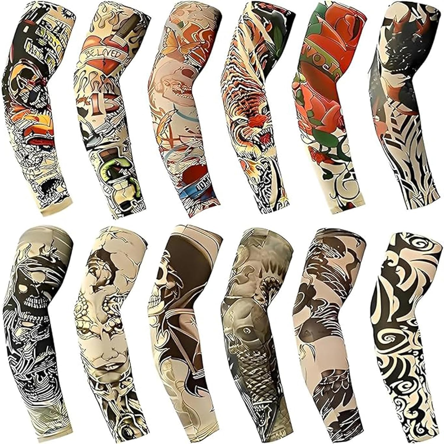 Tattoo Sleeves for Men, 12Pc Arm Sleeves Fake Tattoos to Cover Arms, Color 2
