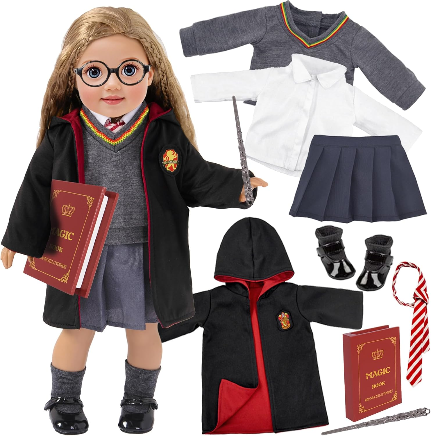 18 Inch Doll Clothes and Accessories School Uniform Costume Doll Clothing Accessories Set 10 Pcs for 18 Inch Girl Dolls