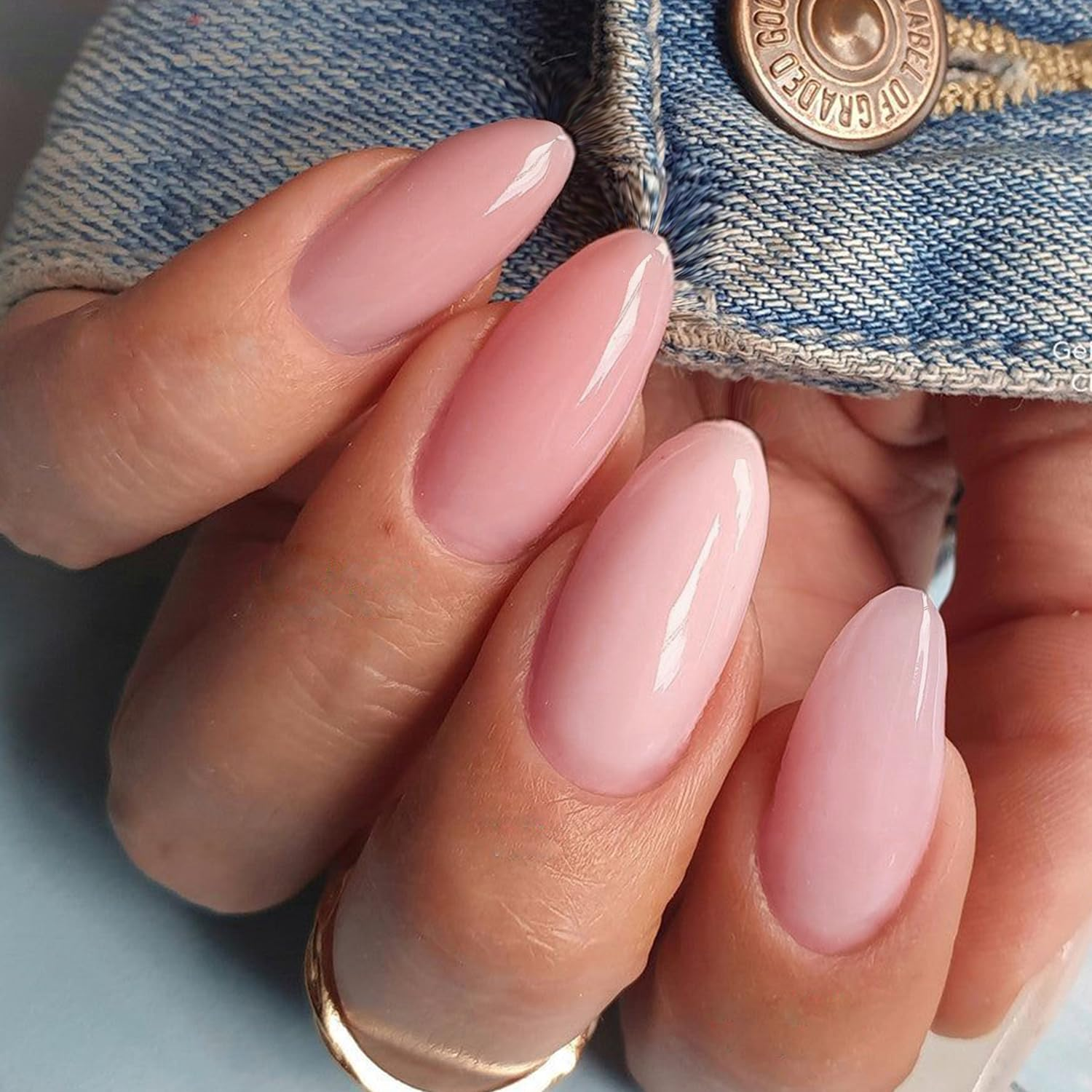GLAMERMAID Nude Pink Press on Nails Medium Almond, Natural Jelly Gel Nails