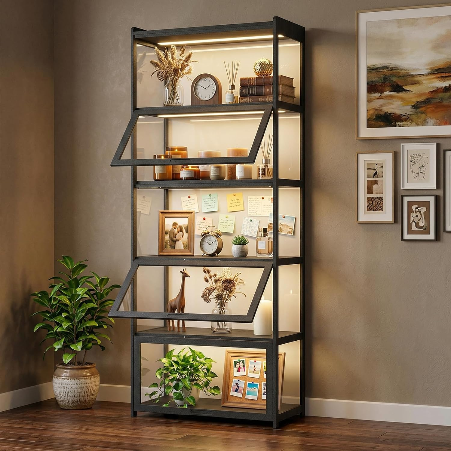 Display Cabinet with Acrylic Doors, 5-Tier Curio Cabinet for Collectibles, Display Case Showcase for Living Room, Office, 27.5