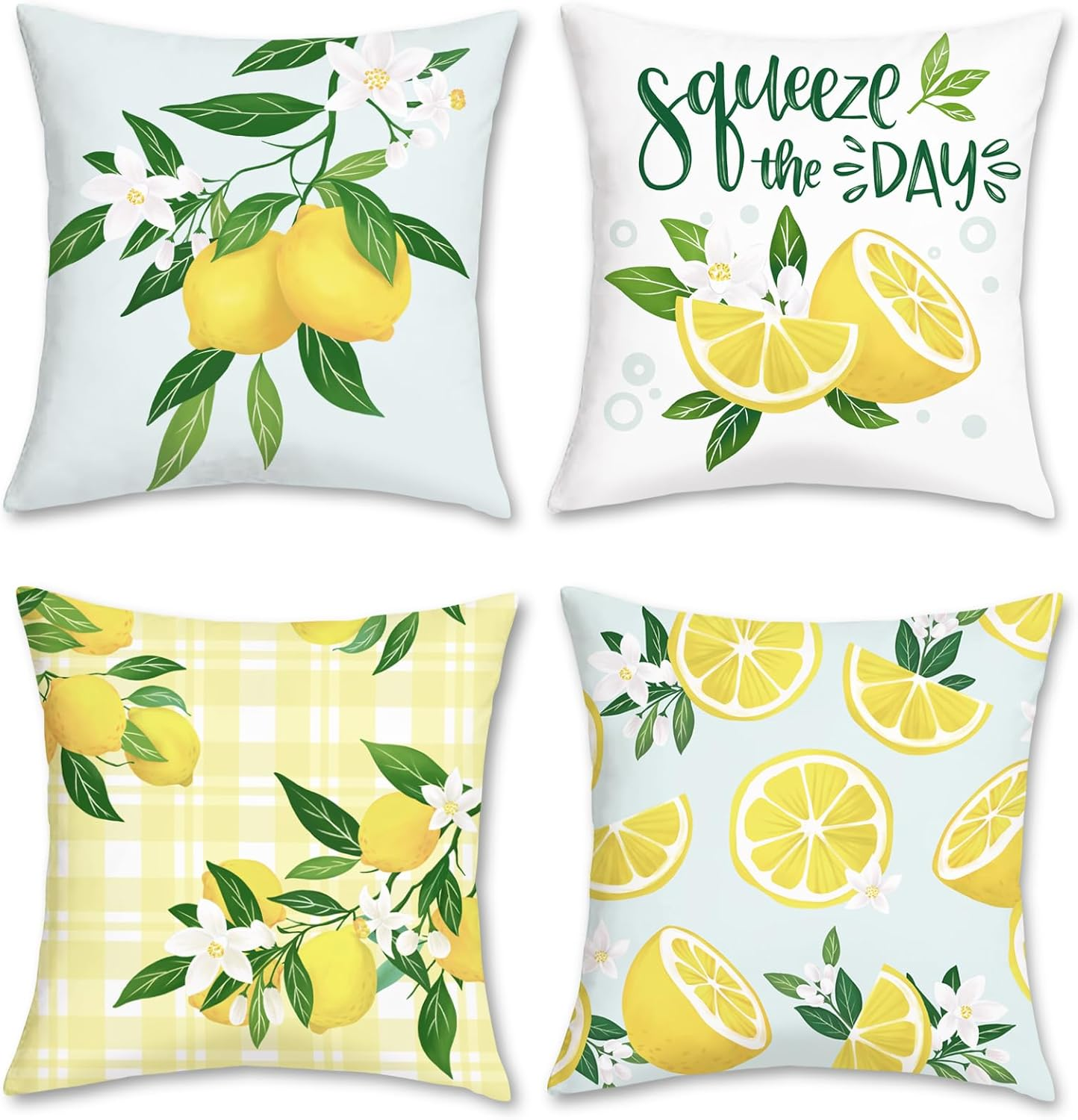 Lemon Throw Pillow Covers 18 x 18 Inch Set of 4 Summer Fruit Farmhouse Decora...