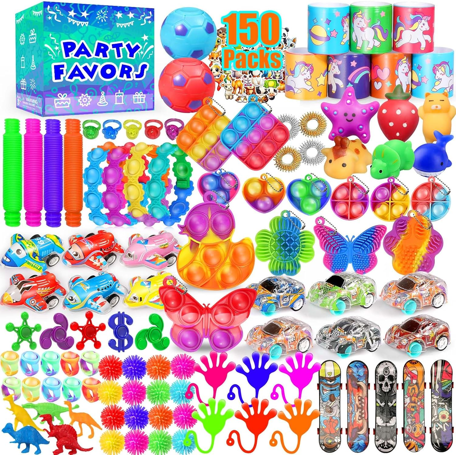 150-Pack Fidget Toys Bulk Set- Party Favors, Classroom Prizes and Goodie Bag Stuffers for Kids