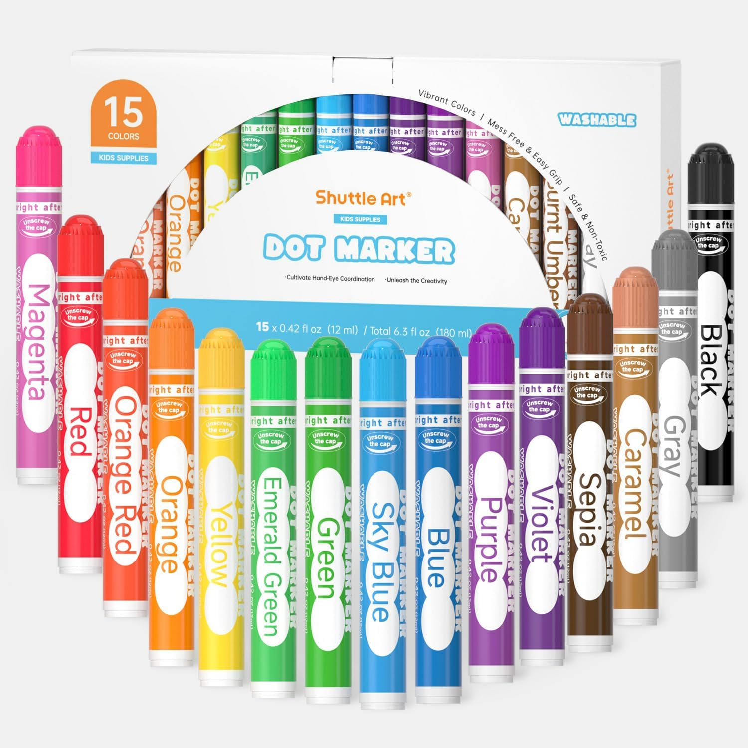 Dot Markers, 15 Colours Bingo Daubers (12Ml) Washable for Kids | Non Toxic Water-Based Bingo Dabbers for Toddlers, Colouring Markers for Preschool Kids, Children Early Education